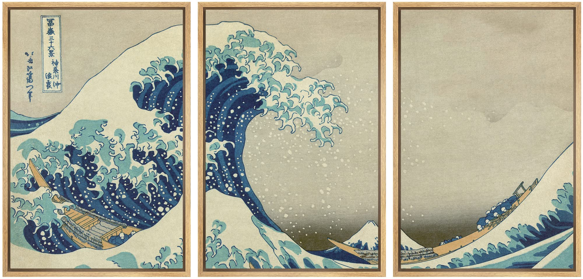 Wall26 Framed Canvas Print Wall Art Set The Great Wave Off Kanagawa By Hokusai Cultural Historic Oil Painting Fine Art Reproduct