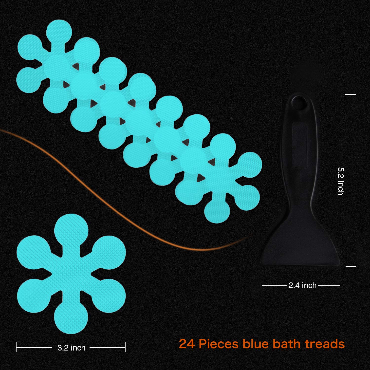 Secopad Bathtub Stickers Non-Slip  24 PCS Safety Shower Treads Adhesive Appliques with Premium Scraper (Blue)