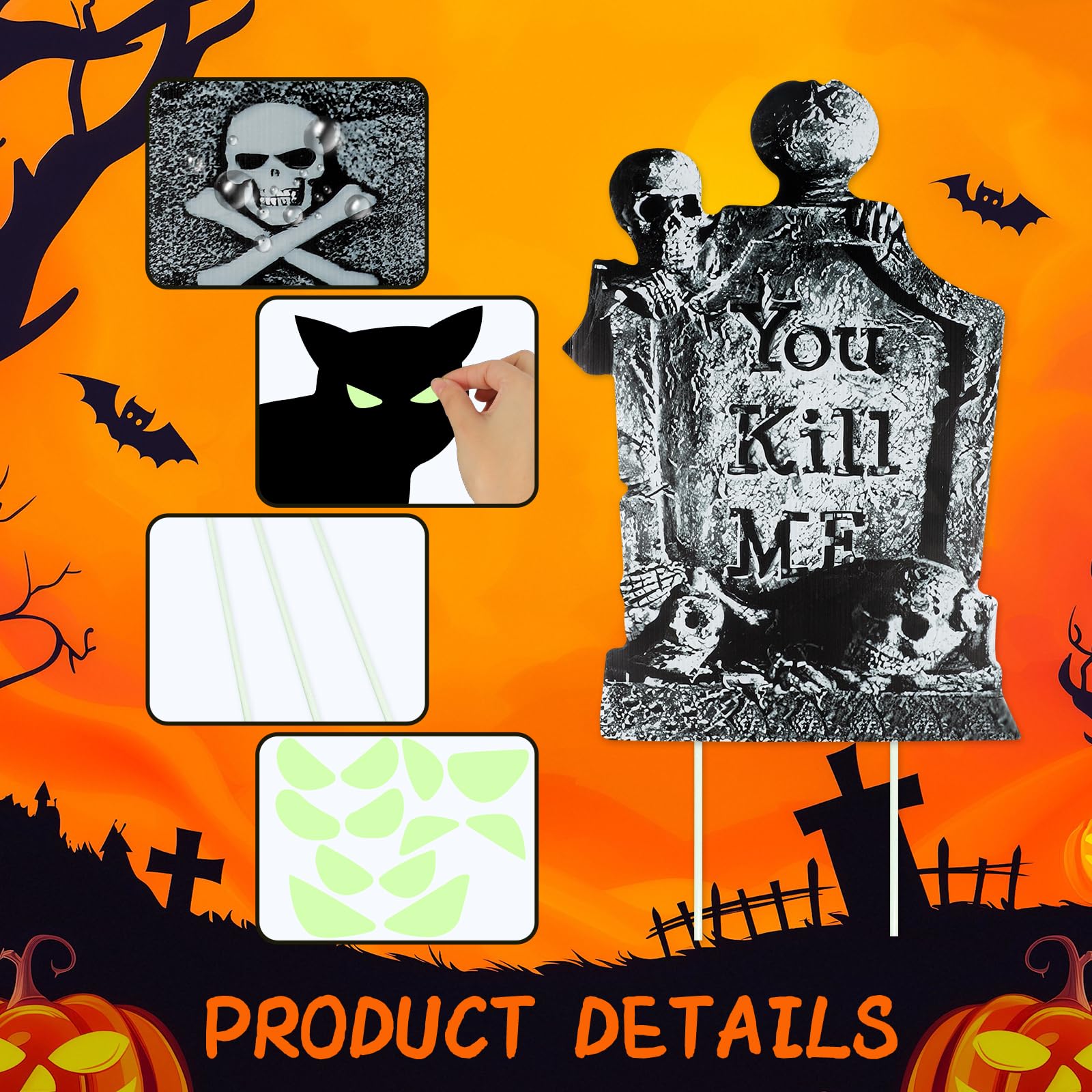 Fangoo 3 Pcs RIP Halloween Tombstone and 3Pcs Black Cat Yard Signs Halloween Gravestones Decorations Terrifying Halloween Outdoo