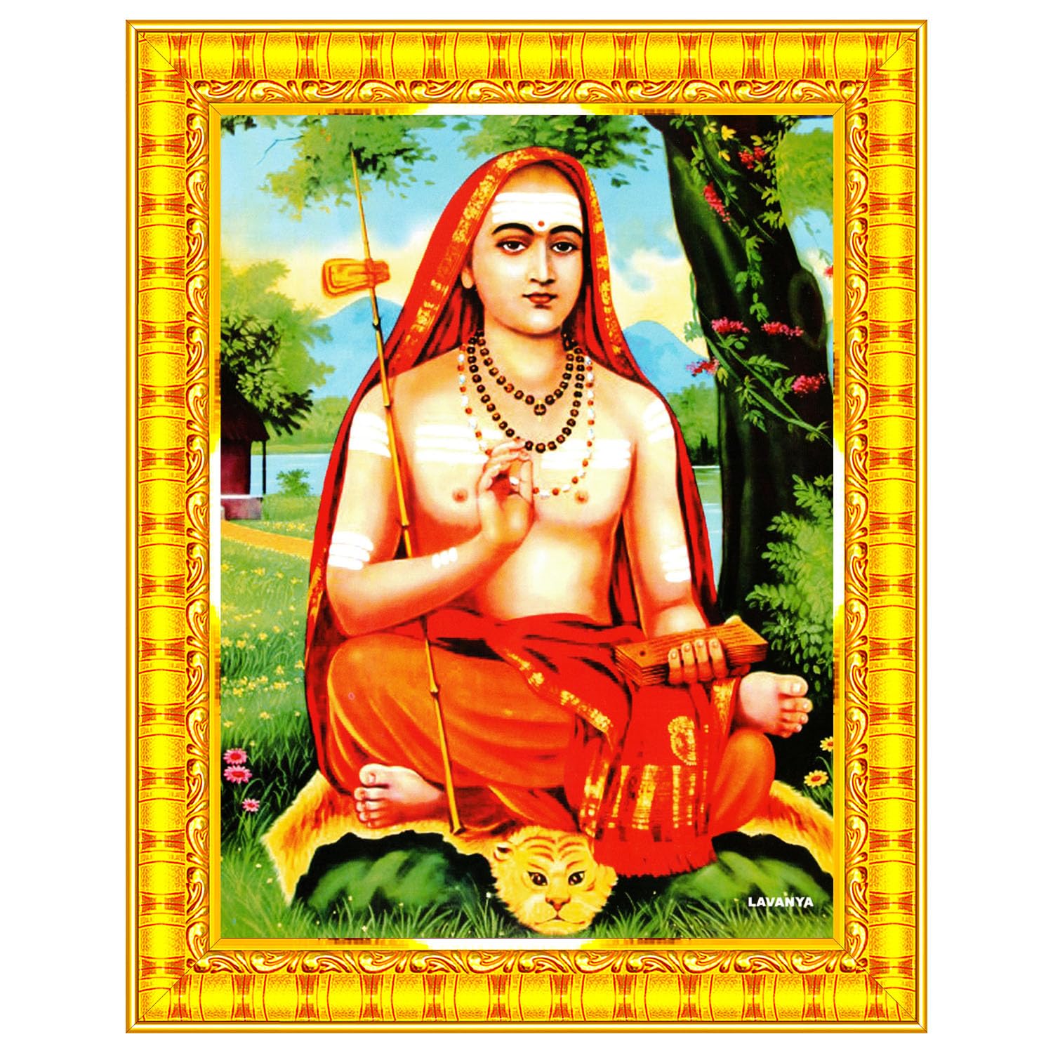 Pavan Photo Laminations Adi Shankaracharya Sankaracharya Shankara Wall Painting Framed Home Decor (Wood,Matte,Gold,Big Size,10 X