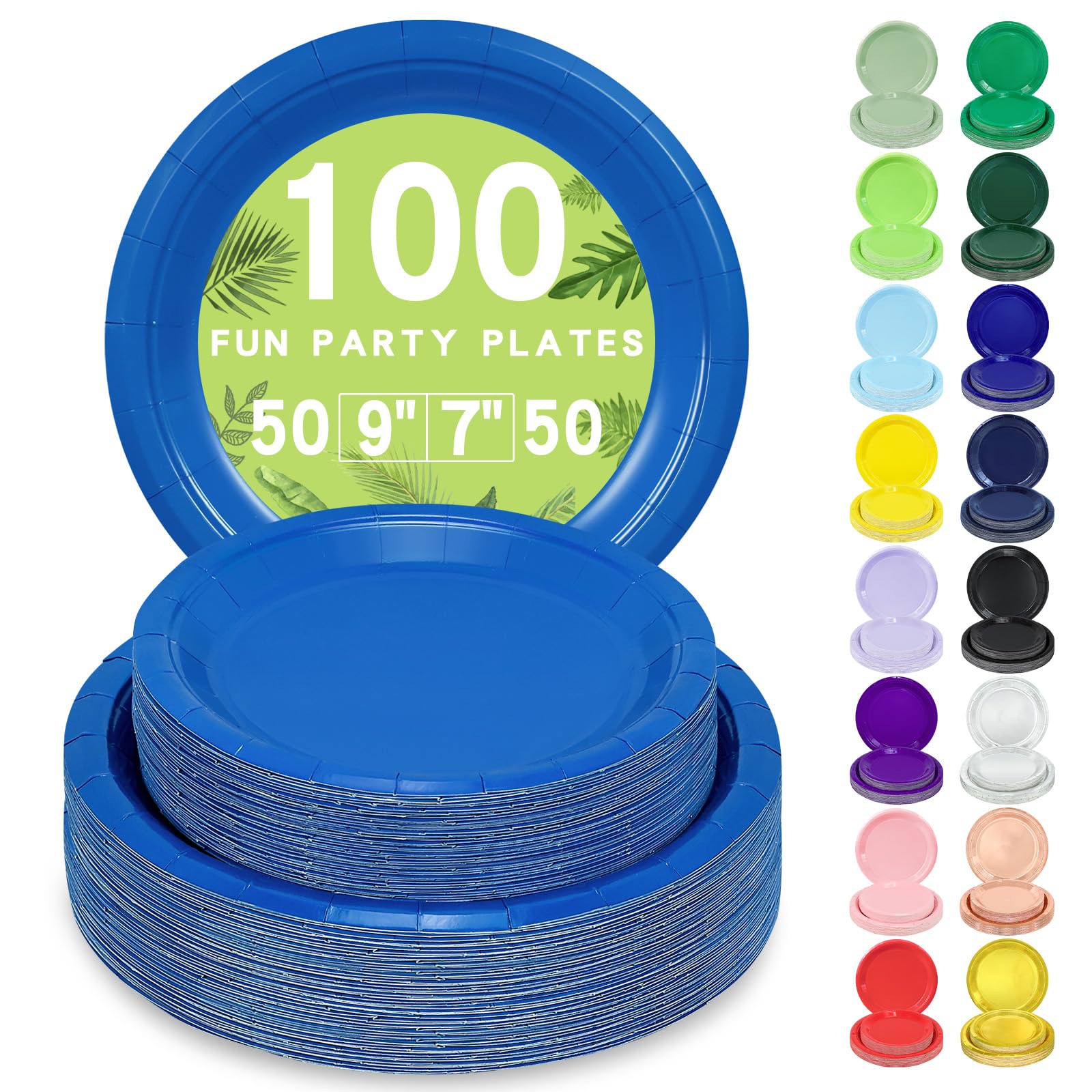 LANLISA 100 Dark Blue Paper Plates Disposable Set Includes 25-9 & 25-7 Disposable Dessert Cake Paper Plates for Party Supplies