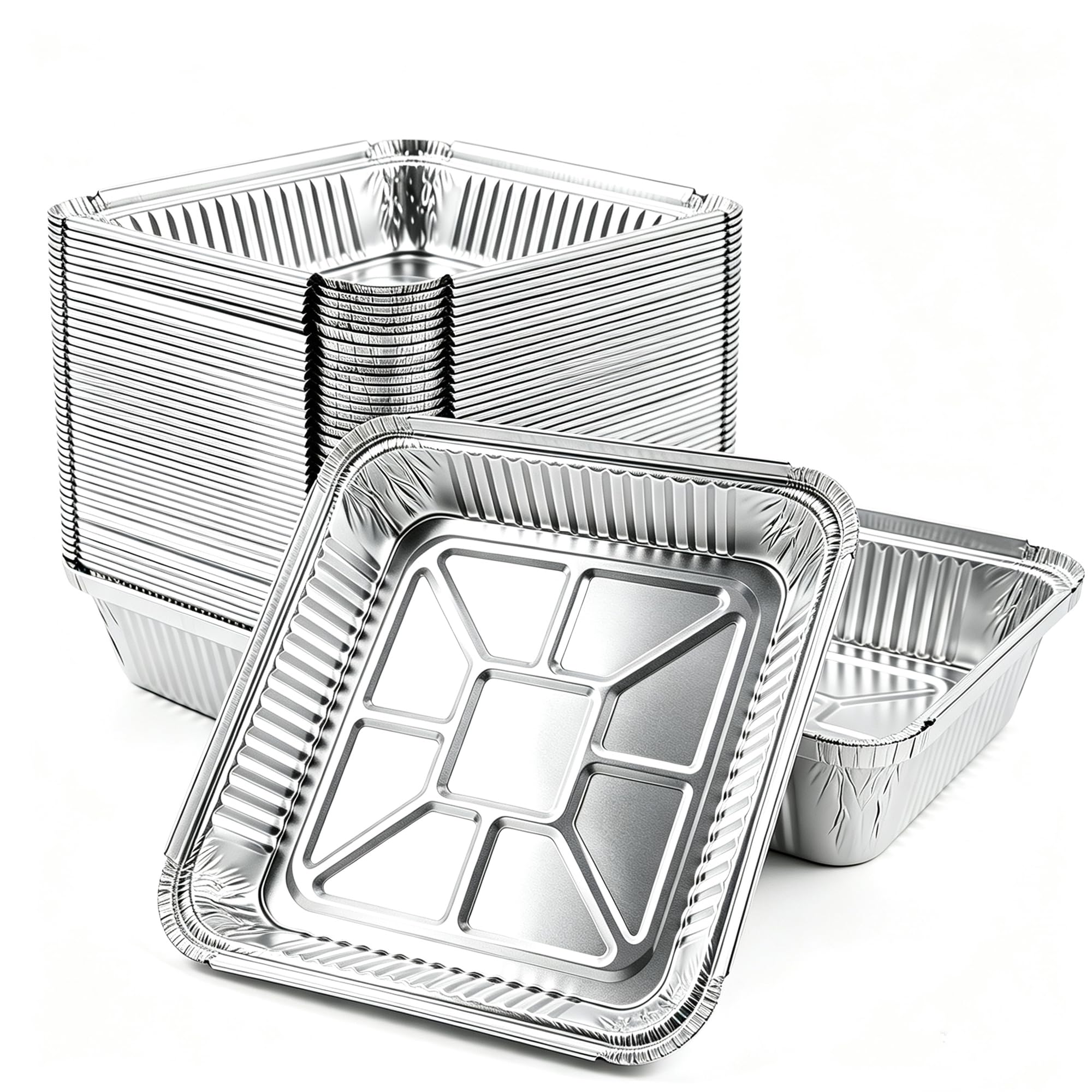 50 Pack 8x8 Aluminum Pans, Disposable Foil Pans, Square Aluminum Foil Tin Baking Cake Pans,Roasting Trays Disposable Food Contai
