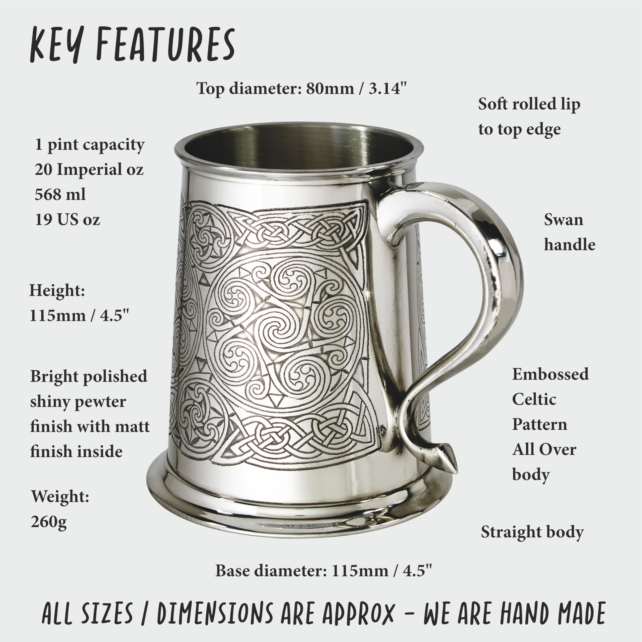 Wentworth Pewter Celtic Spirals 1Pt Pewter Tankard