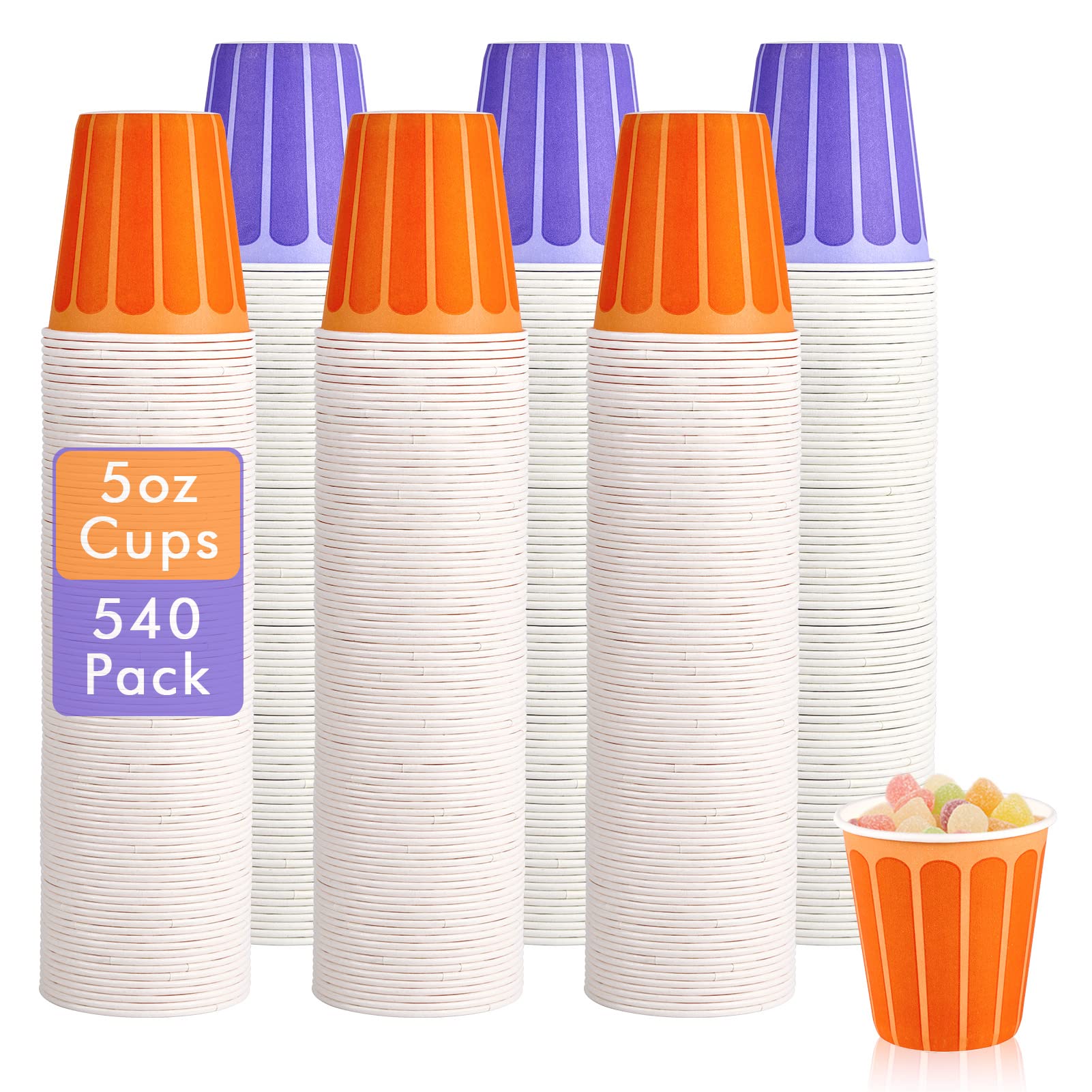 Litopak 540 Pack 5Oz Paper Cups, Purple And Orange Disposable Paper Cups, Paper Snack Cups, Water Paper Cups, Small Mouthwash Cu