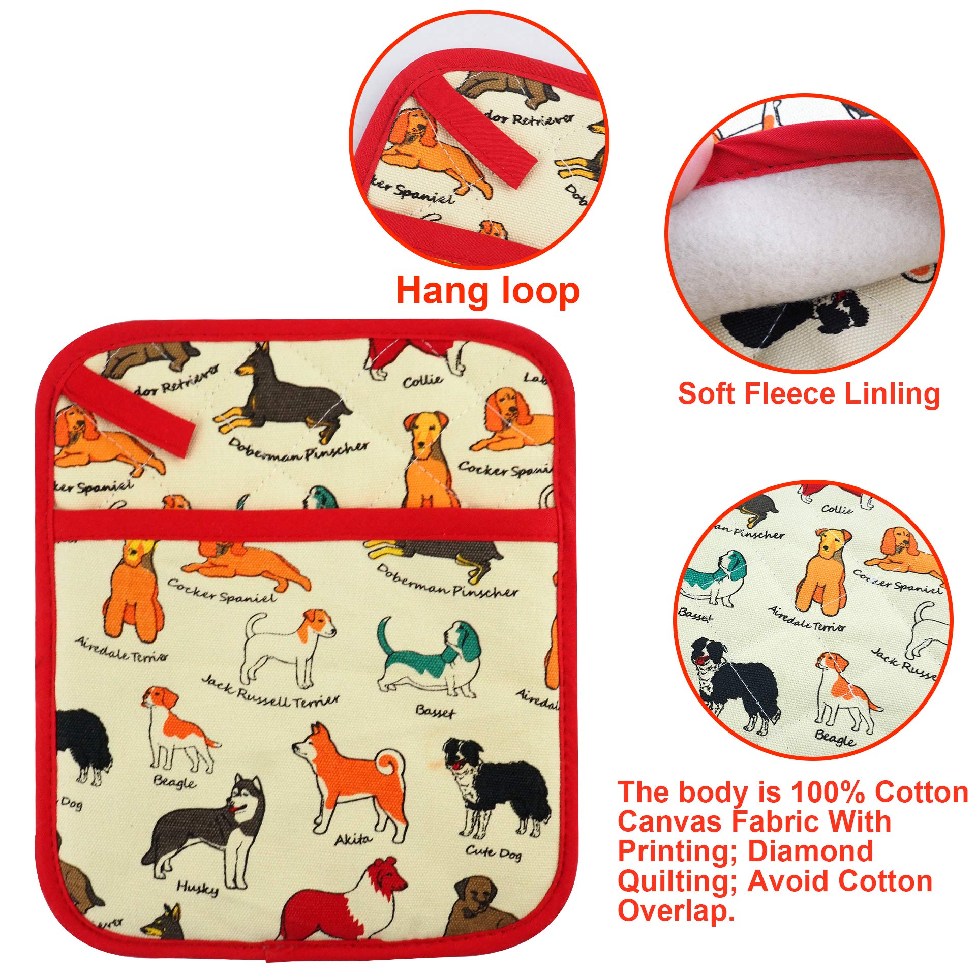Pot Holders Set Of 2 Heat Resistant 480? Kitchen 100% Cotton Comfortable Lining Printing Dog Flower Women Men Home Cooking Bakin