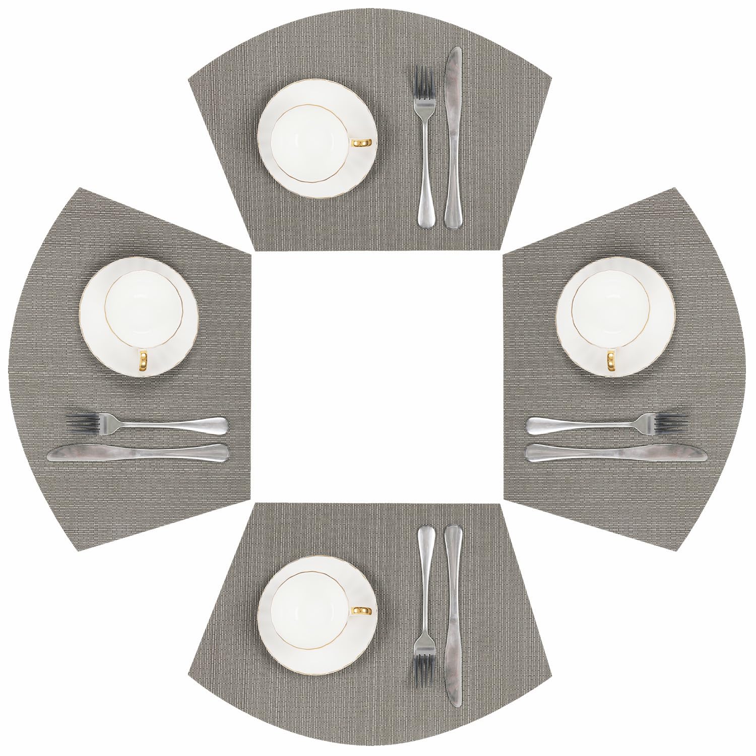 SHACOS Wedge Shaped Placemats Set of 4 Woven Vinyl Dining Table Place Mats Round Table Mats Non Slip Heat Resistant Wipe Clean I