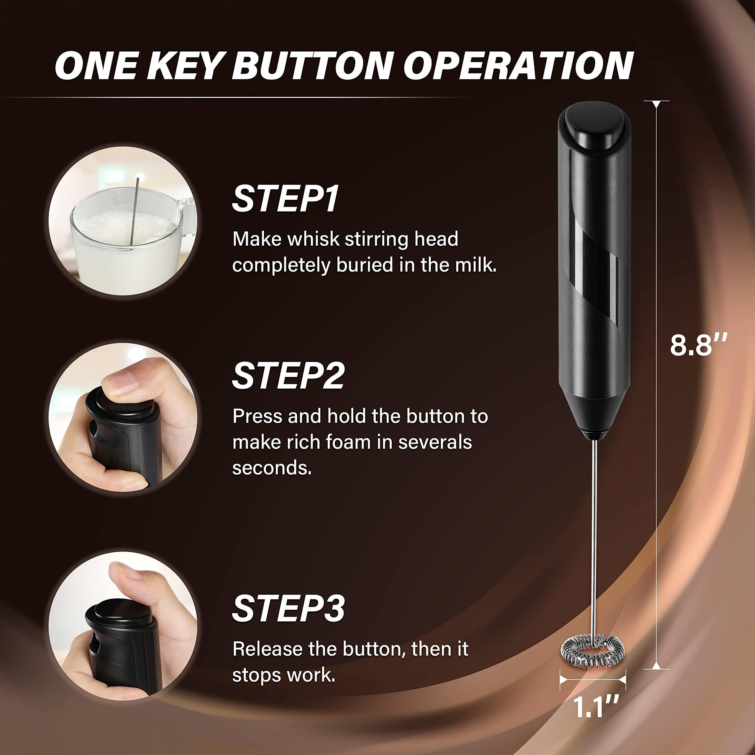 Simple Deluxe Milk Frother - Handheld Foam Maker with Stand, Battery-Operated, Black, Ideal for Coffee, Lattes, and Hot Chocolate