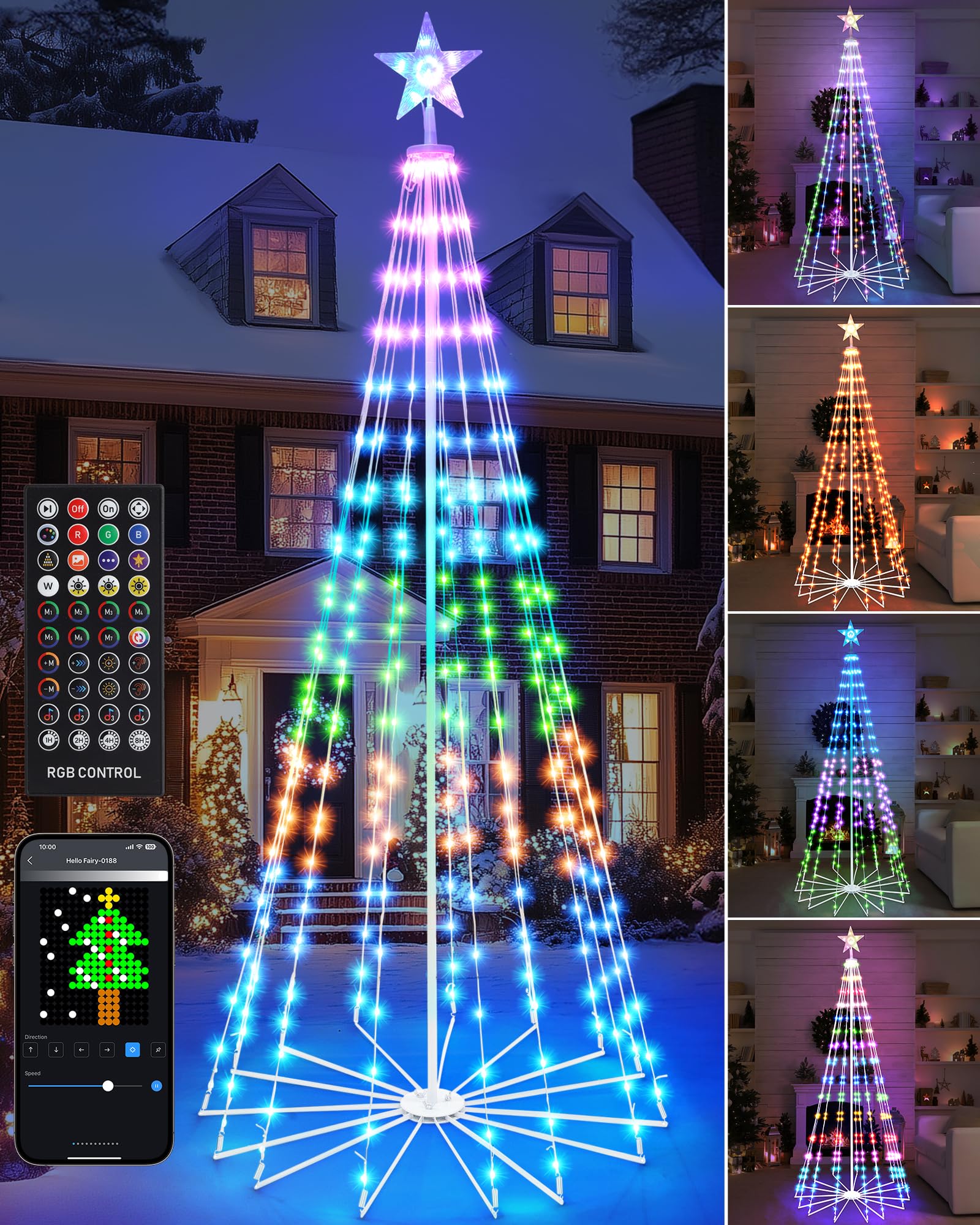 Brightever Smart Christmas Cone Tree, 7FT 295 LED Outdoor Christmas Tree Prelit with 16 Million RGB Light Show, APP/Remote Contr