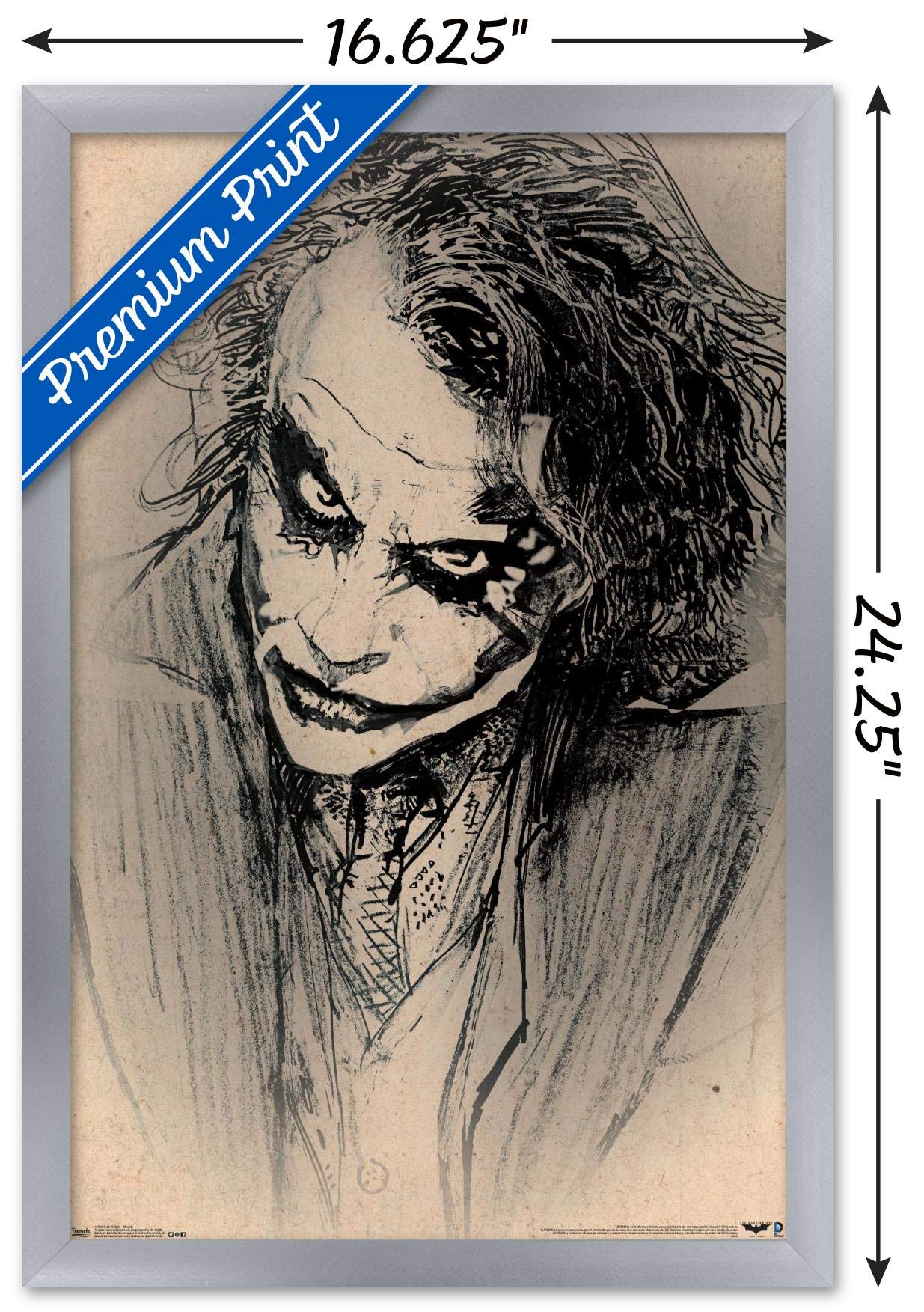Trends International Dc Comics Movie-The Dark Knight-The Joker-Sketch Wall Poster, 14.725'' X 22.375'', Silver Framed Version