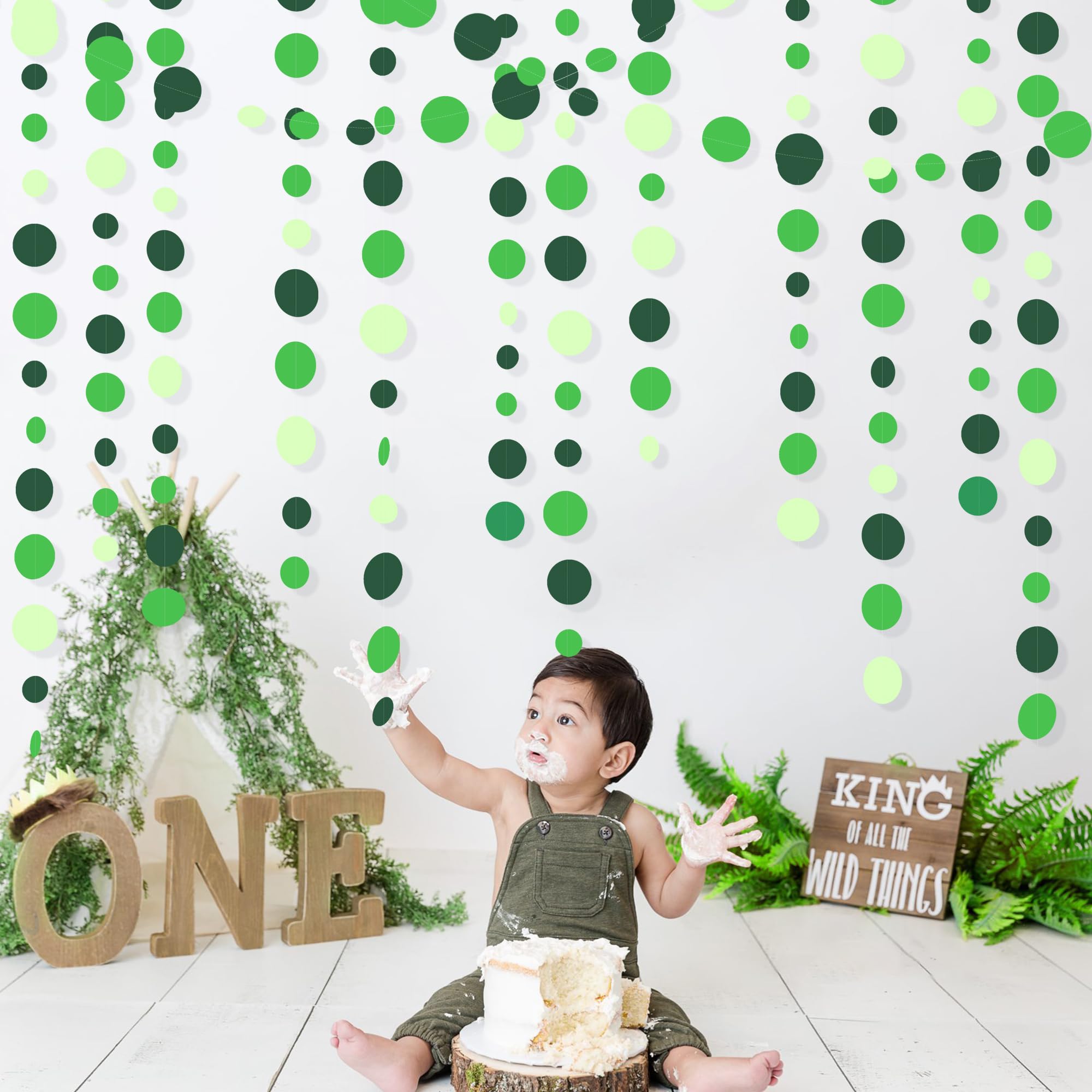 Green Party Decorations Ombre Green Circle Dots Garland Hanging Paper Polka Dot Streamer For Birthday Baby Shower Wedding Bridal