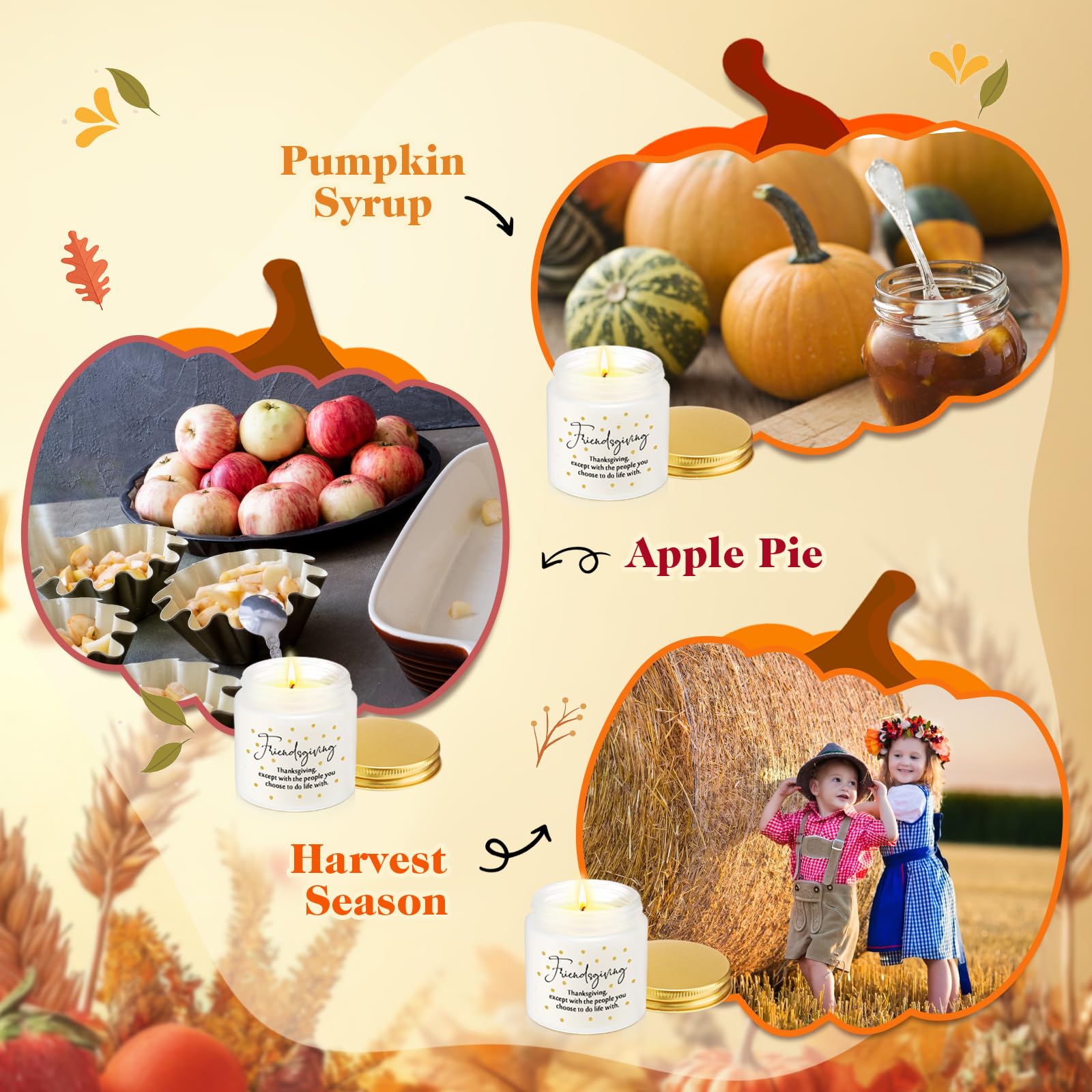 Conelist 3 Pcs Thanksgiving Gifts Fall Scented Candles Set 3.5 Oz Soy Wax Pumpkin Scented Glass Jar Candle Friendsgiving Gift fo