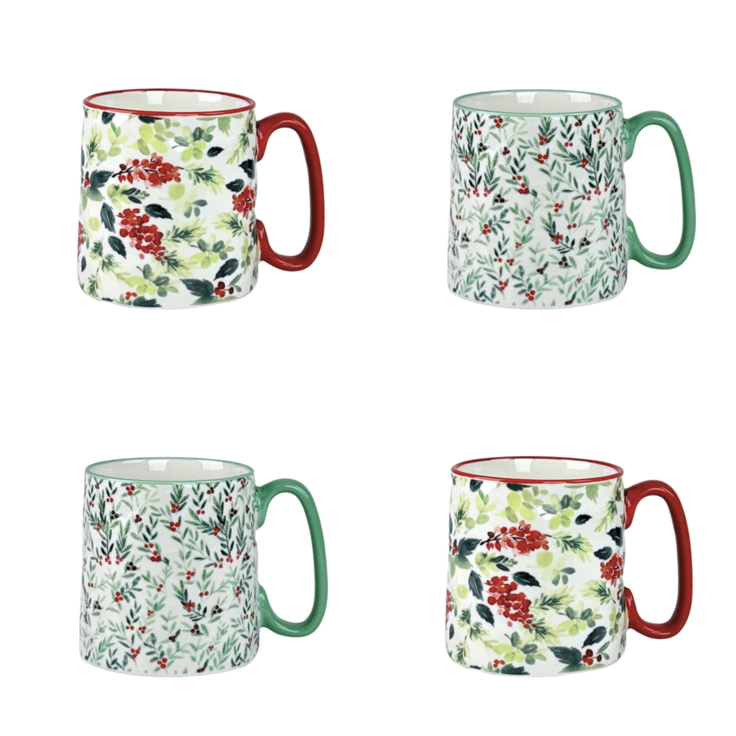 10 Strawberry Street Bella Green & Red Holly Mug, Assorted Set Of 4