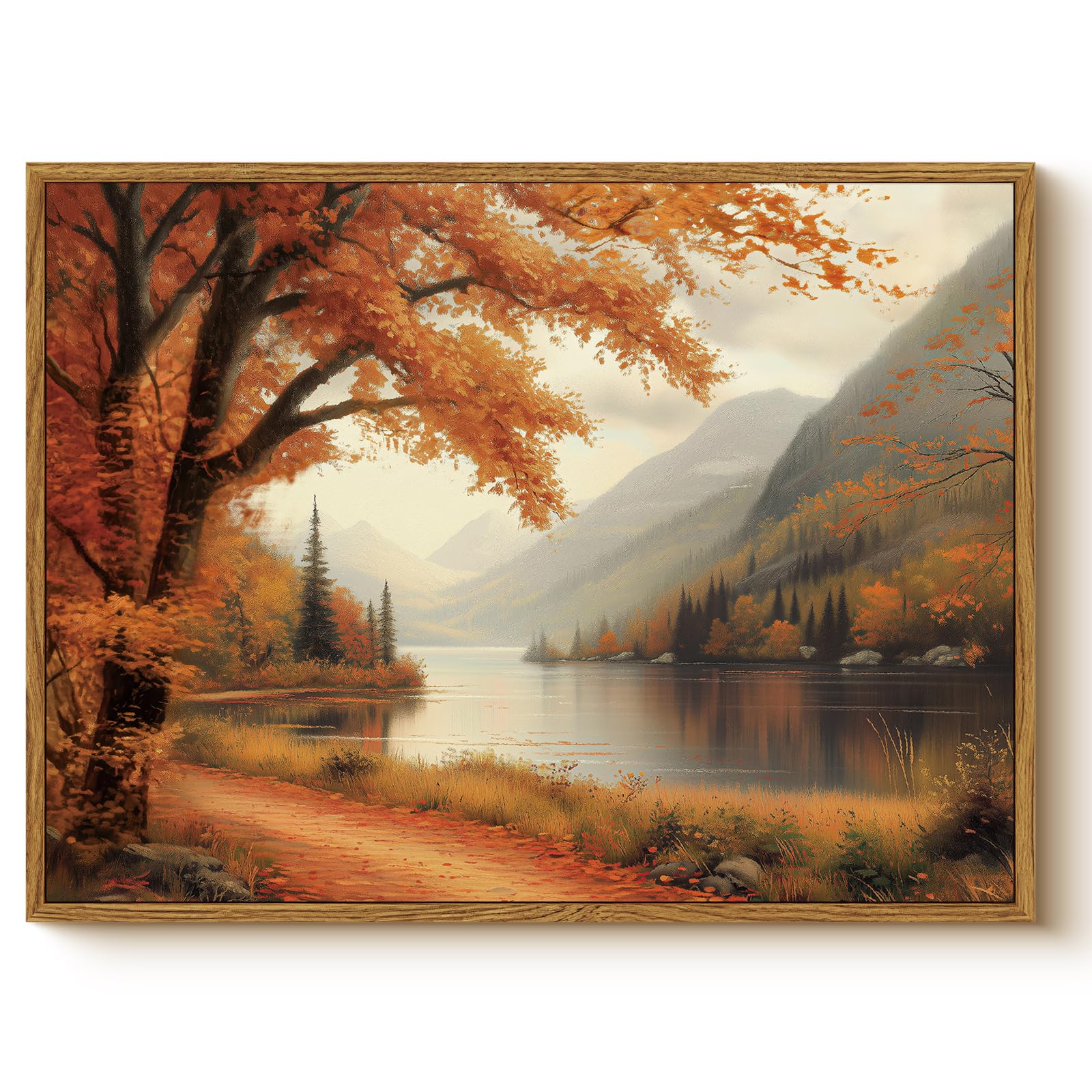 Whasayart Vintage Framed Canvas Wall Art Road