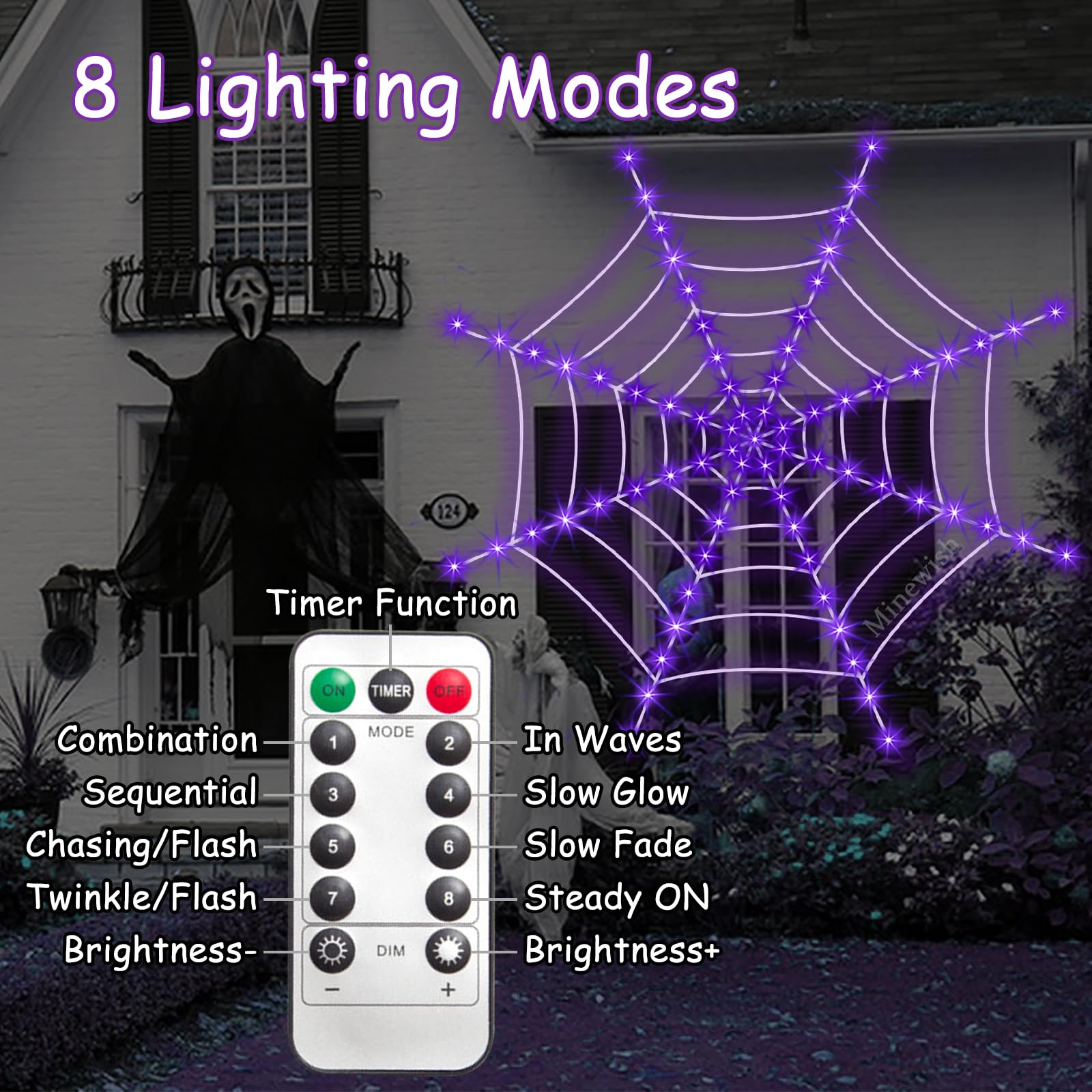 Halloween Decorations Spider Web Lights, 120 Purple LED Light Up 12 FT Giant Spiderweb Large Outdoor Lighted Decor Huge Cobweb S