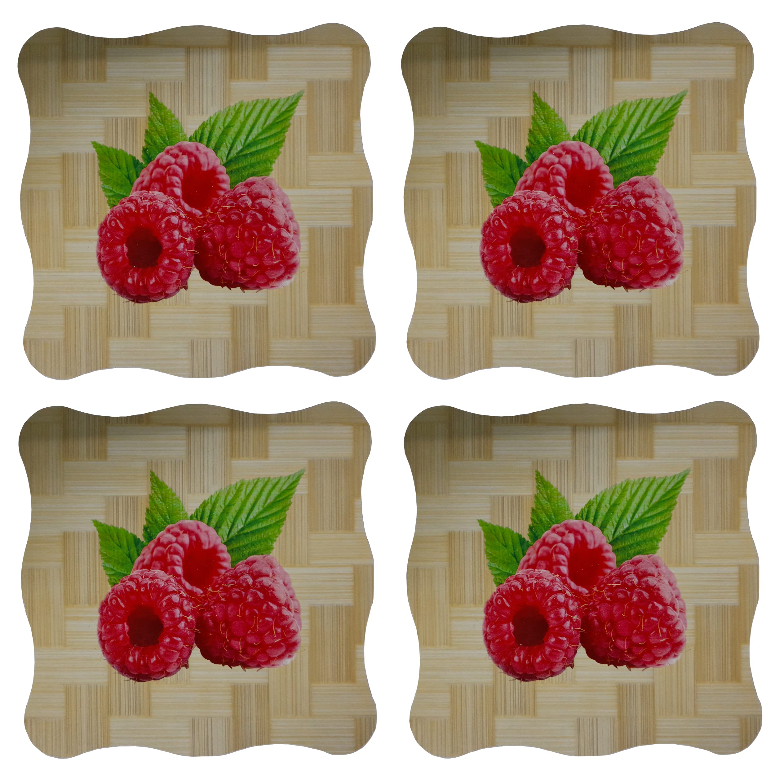 ATOOZED Wooden Place Mat Dining Table Coaster Mat Bamboo Wood Bowl Plate Holder Pot Mat (Raspberry, 4)
