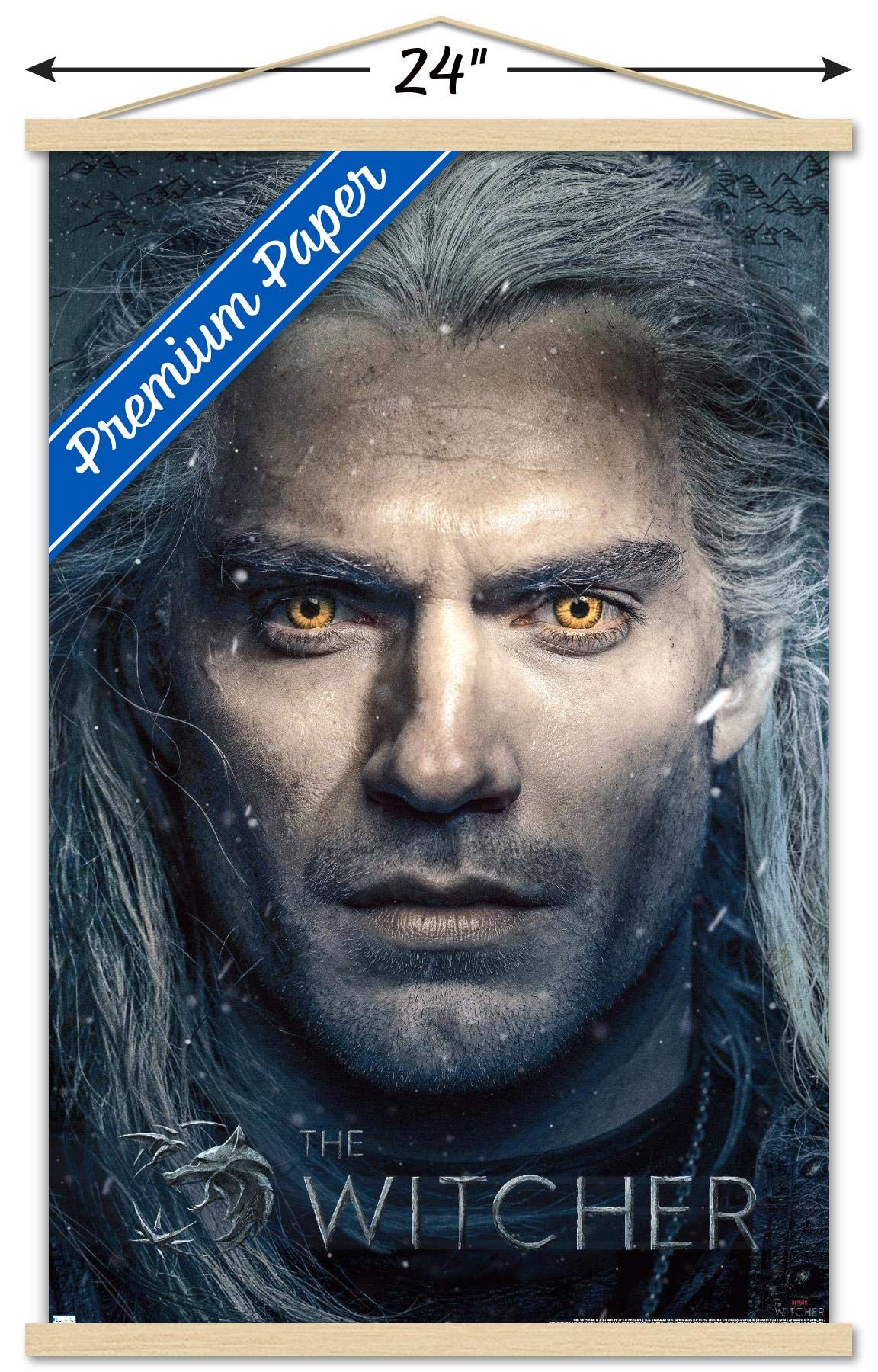 Trends International Netflix The Witcher - Closeup Wall Poster, 22.375'' X 34'', Premium Print And Beechwood Hanger Bundle