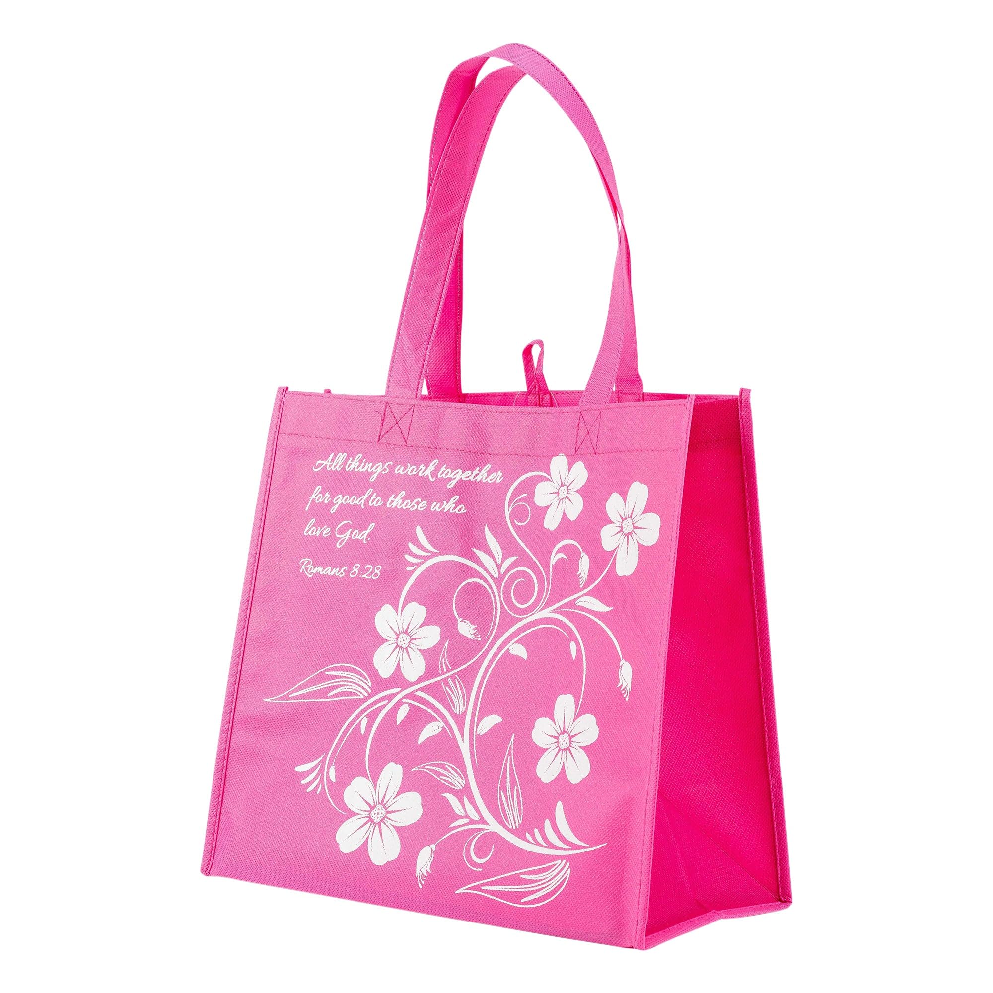 Work All Things Good Romans 8:28 Pink Reusable 12 X 12 Eco Friendly Tote Bag By Divinity Boutique