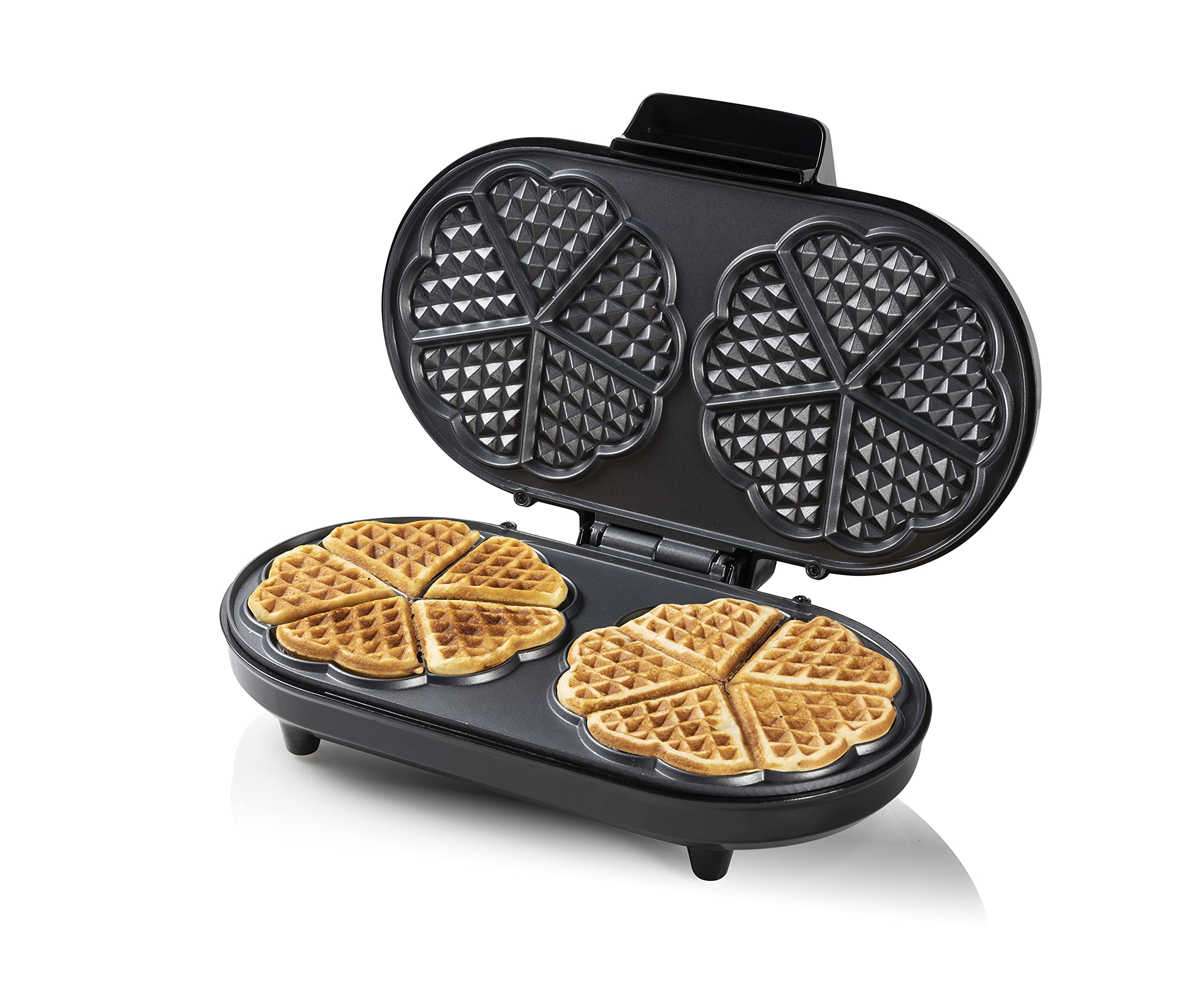 Bestron Double waffle maker for classic heart-shaped waffles, Waffle maker with cooking indicator & non-stick coating, 1200 Watt
