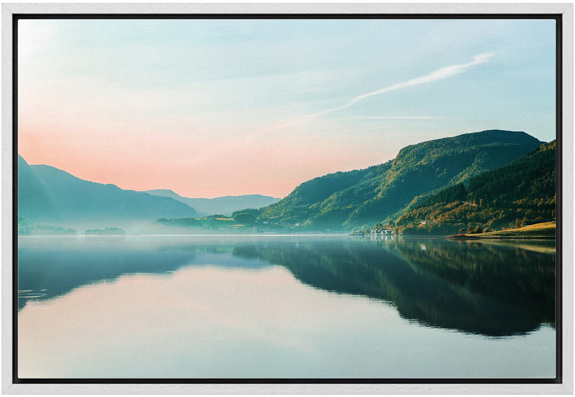Wall26 Framed Canvas Print Wall Art Pastel Sunset Sky Mountain Valley Lake Nature Wilderness Photography Realism Earth Scenery R