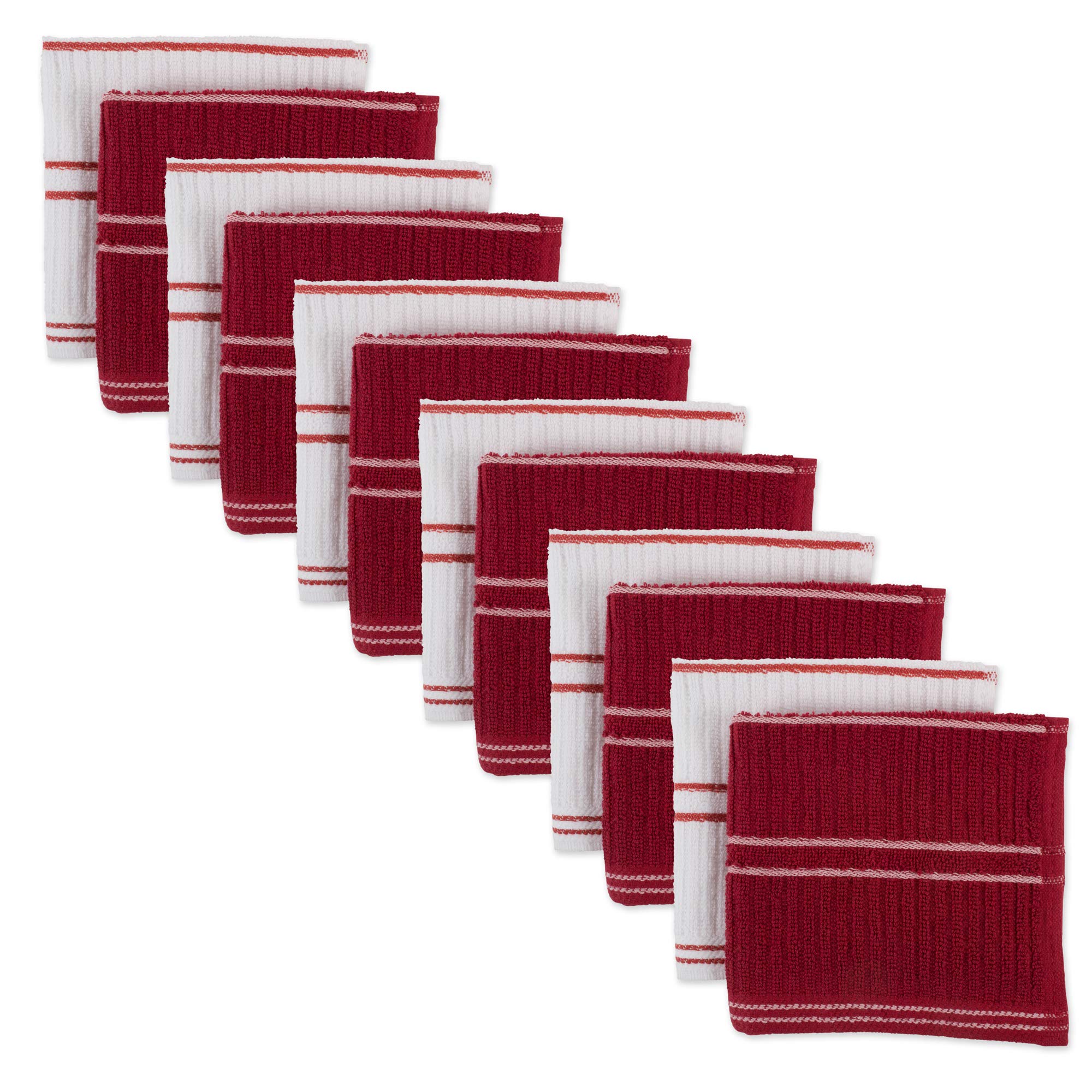 J&M Red Ribbed Terry Dishcloth (Set of 12)