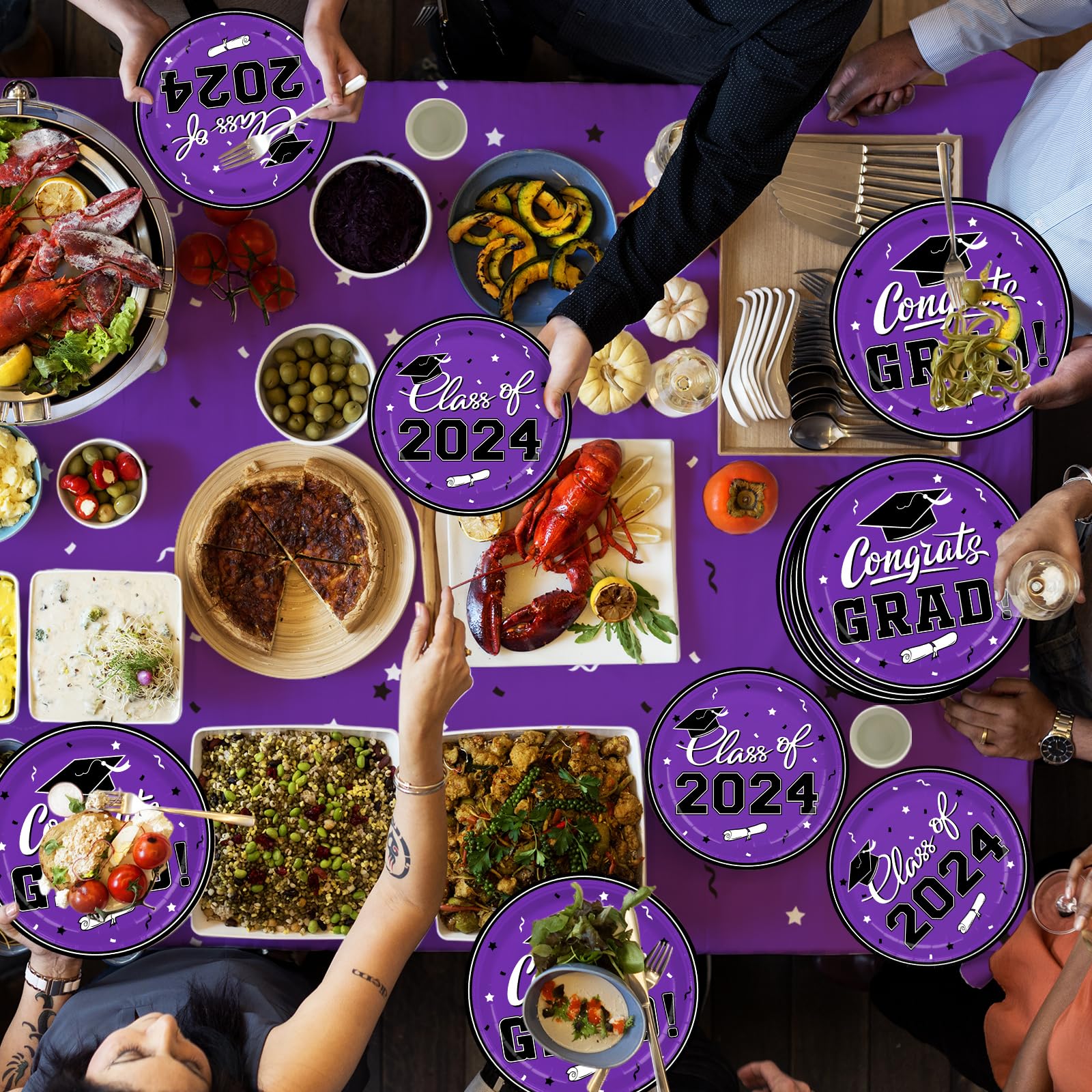 Graduation Party Supplies Gatherfun 2024 Graduation Party Dinnerware Set Purple Disposable Paper Plates Napkins Cups Tablecloth