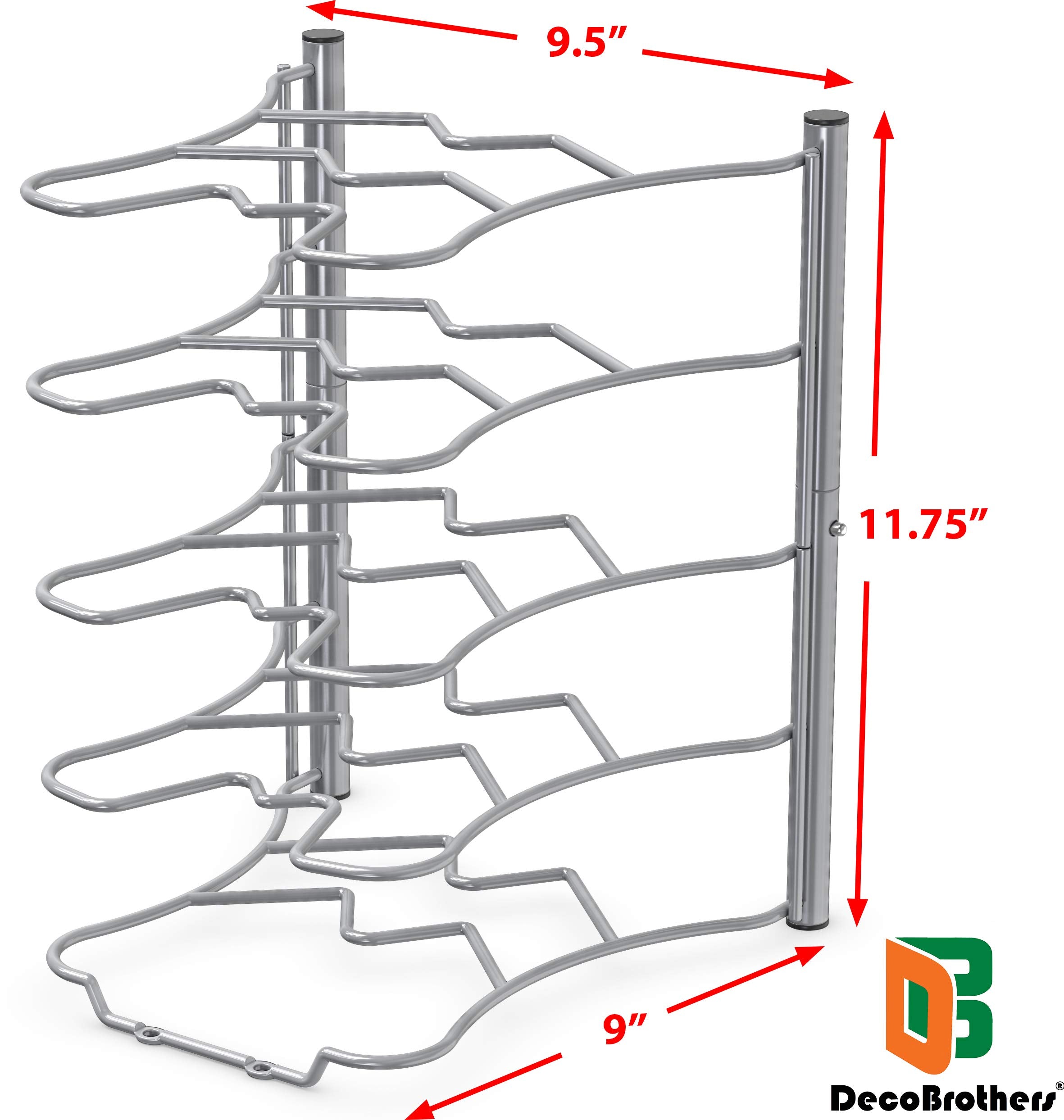 Deco Brothers Pan Organizer Rack For Kitchen Cabinet And Counter, Silver
