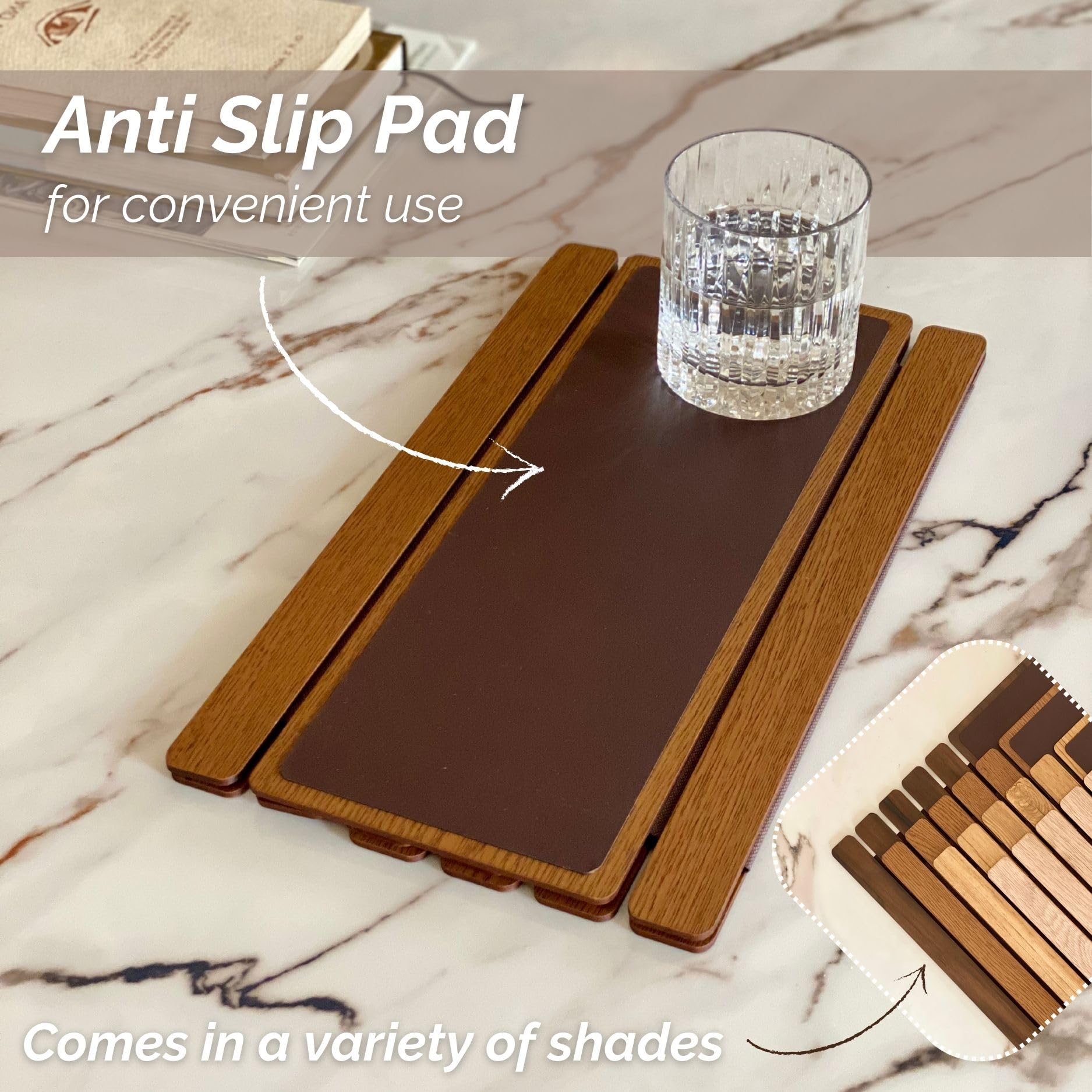 Mason Home Elm Sofa Armrest Tray - Brown Full Grain Bamboo Wood With Anti Slip Pad | Dining Tray | Home & Office Dcor | Furnitur