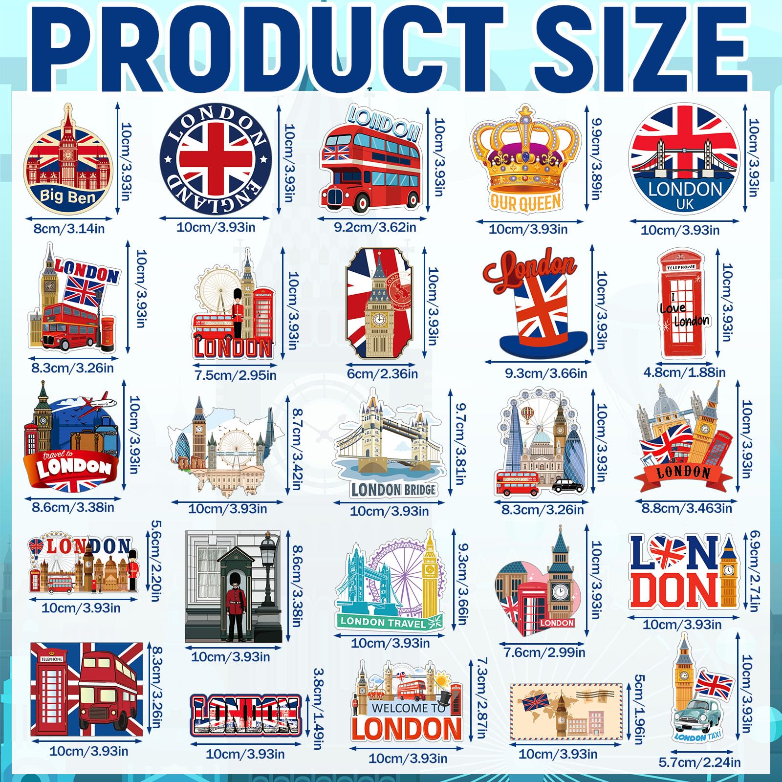 Fabbay 25 Pcs London Themed Fridge Magnets London Souvenirs Gifts Magnetic Refrigerator Stickers Metal Refrigerator Magnets Car