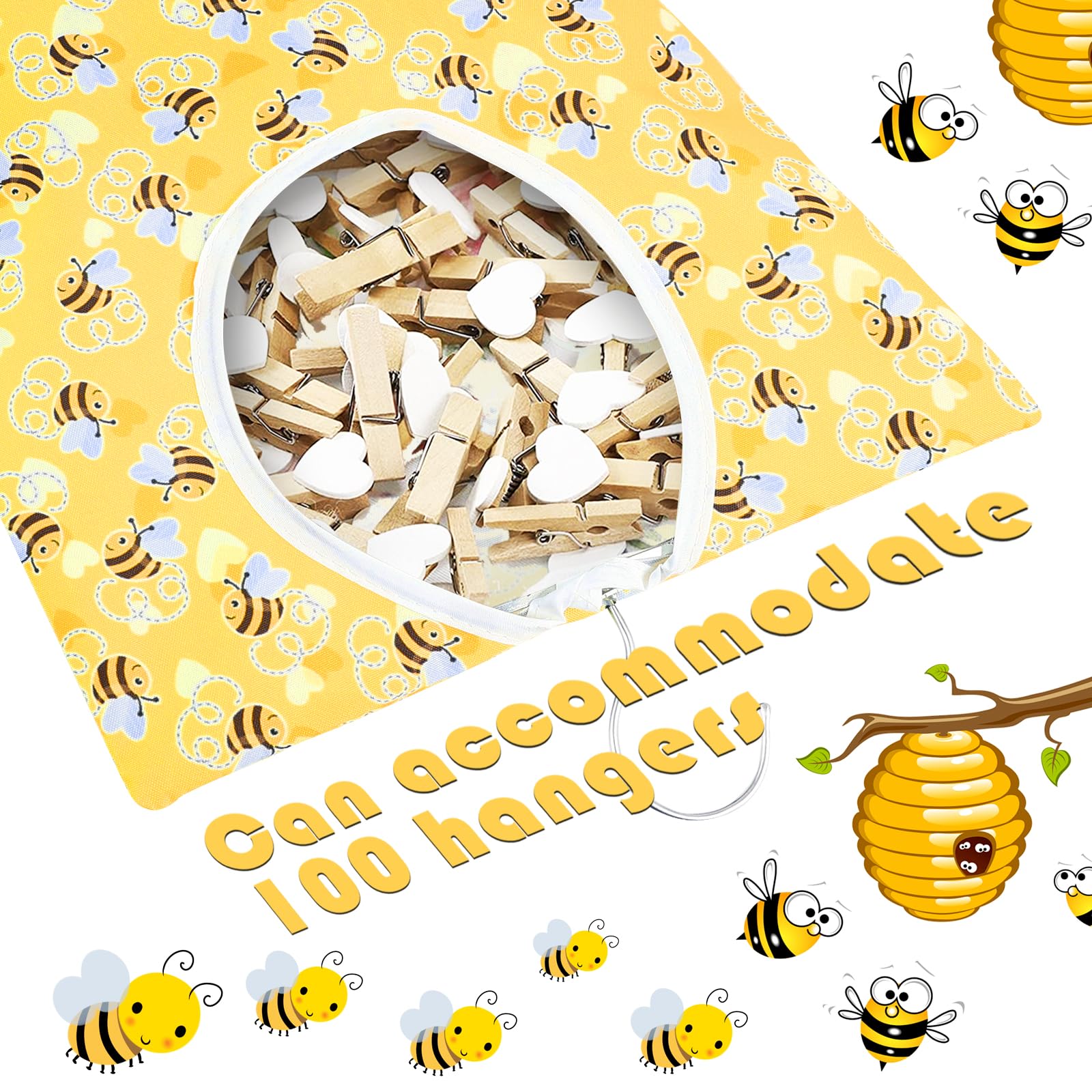 2 Pcs Bee Clothes Pin Bag Bee Clothespin Bag Holder Bee Honeycomb Clothespin Holder 15 X 11 Inch Clothes Pin Hanging Bag Clothes