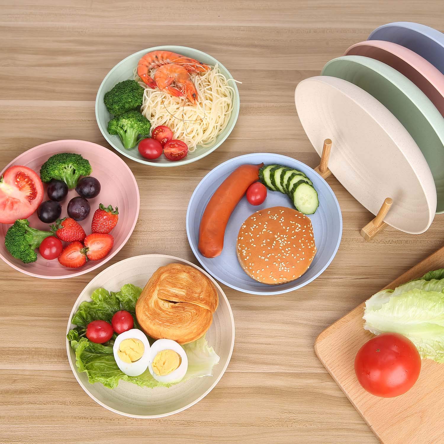 Luckyzone 8.8 Inches Unbreakable Wheat Straw Plates - Reusable Plate Set - Dishwasher & Microwave Safe - Perfect For Dinner Dish