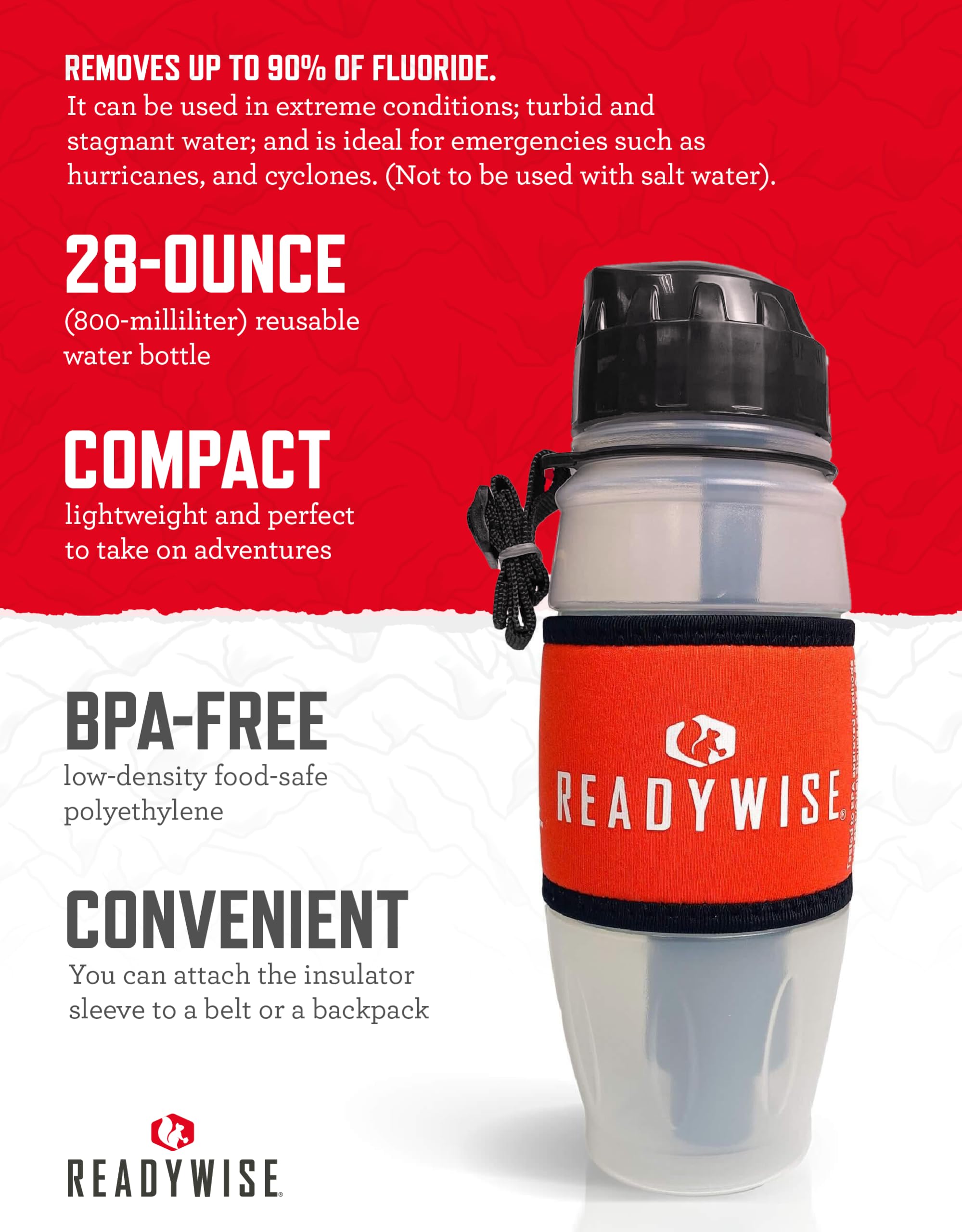 Readywise - 28 Oz, Seychelle Water Filtration Bottle, Hiking, Backpacking And, Camping Water Bottle, Bpa-Free, Prepper Gear And