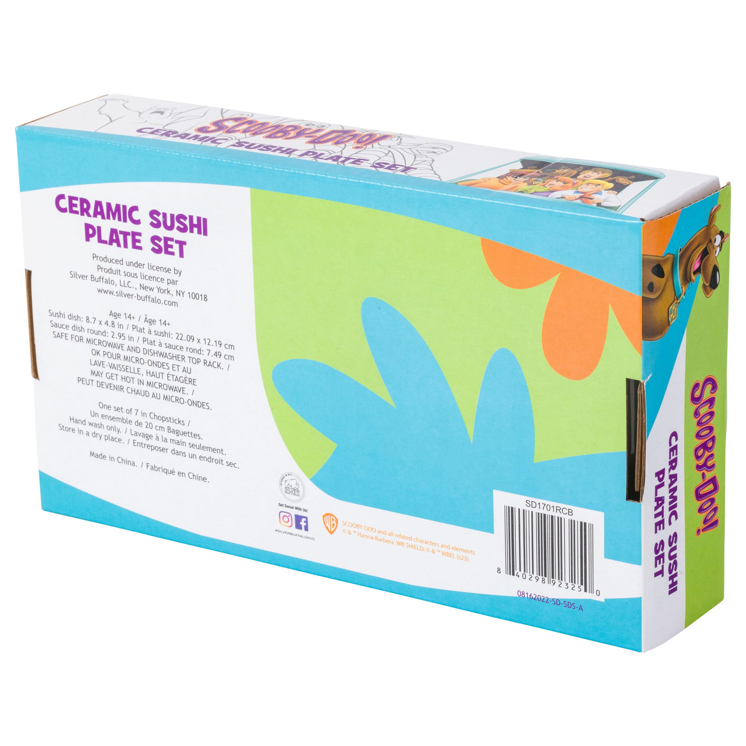Silver Buffalo Scooby Doo Feed Me Retro Groovy Flowers Ceramic Sushi Set With Dipping Sauce Dish And Matching Chopsticks