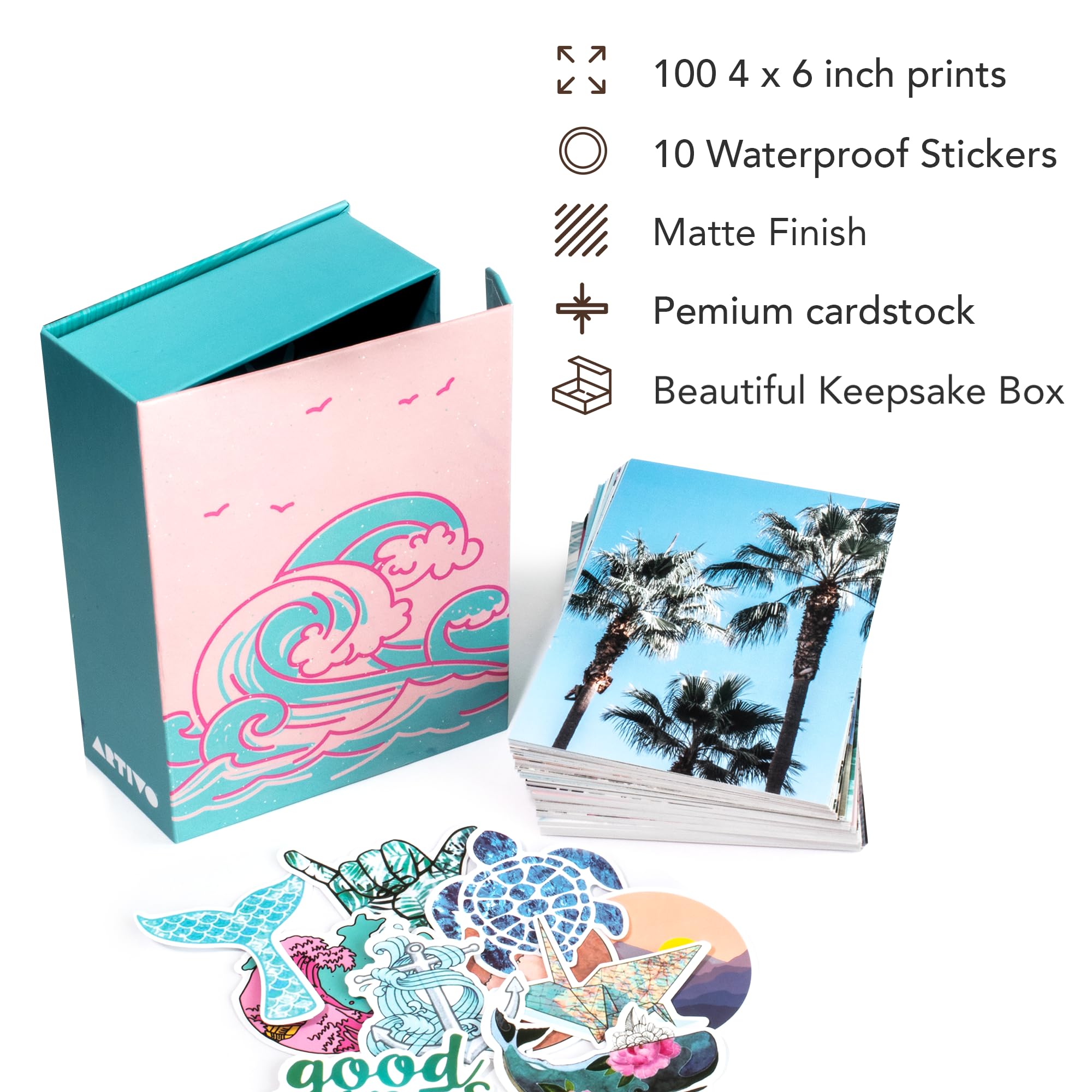 Blue Aesthetic Wall Collage Kit, 100 Set 4X6 Inch, Pink Vsco Room Decor For Teen Girls, Summer Beach Wall Art Print, Dorm Photo