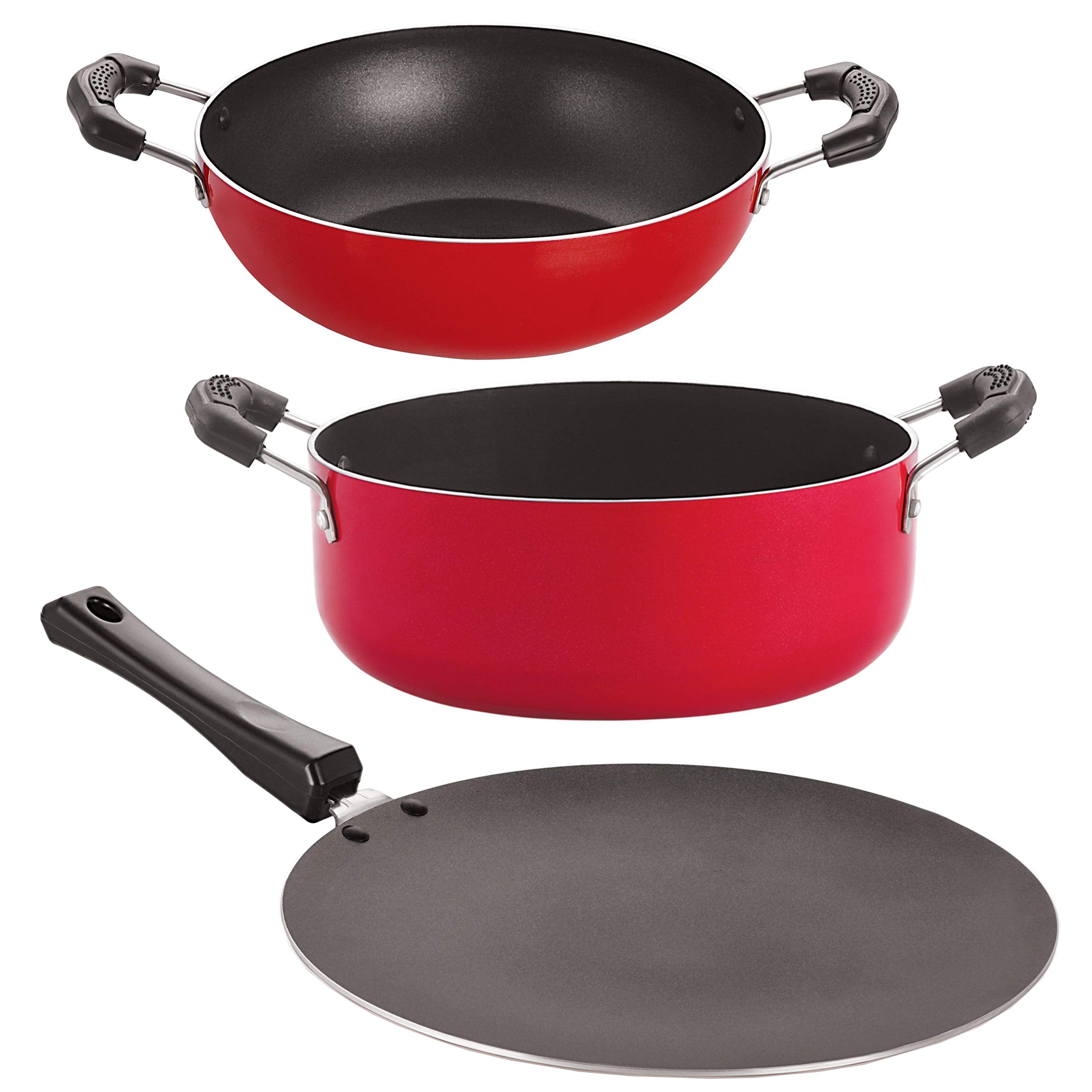 Nirlon Nonstick Cookware Pots & Pan Gift Set With Bakelite Handle (3Pieces) (Ct11_Kd11_Cs24)