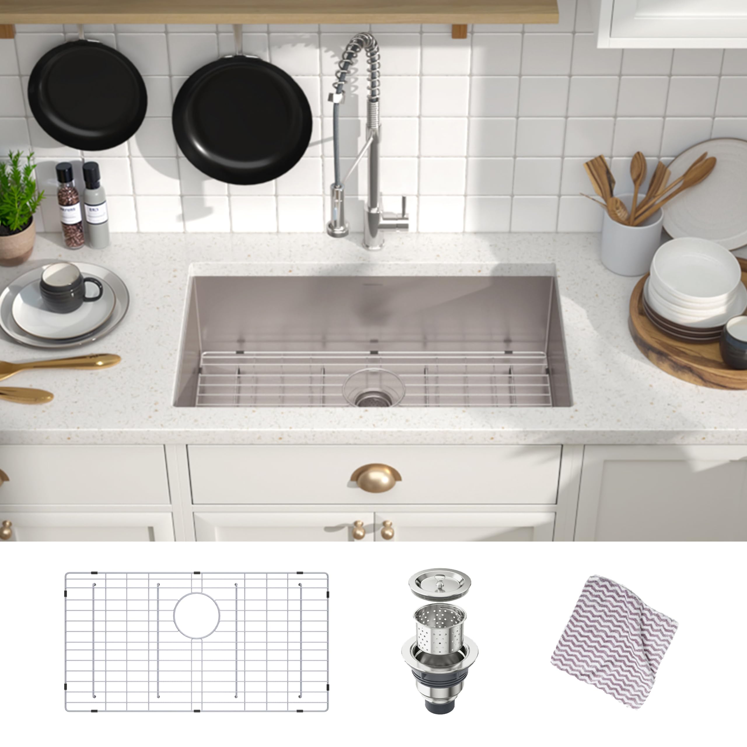 Mensarjor Undermount Kitchen Sink, 304 Stainless Steel Round Corner Single Bowl Deep Kitchen Sinks, 10-Inch Deep Large Bar Sink,