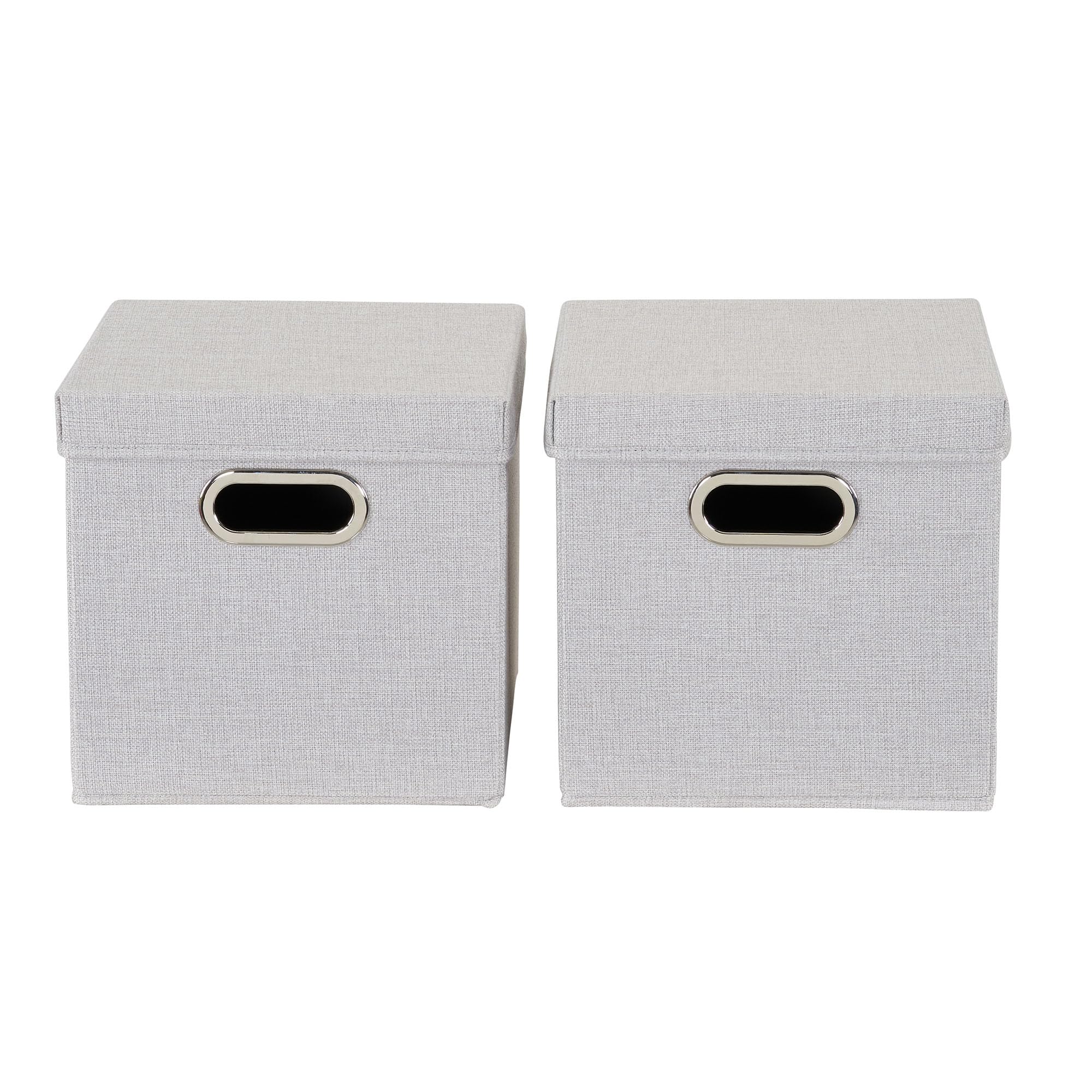 Household Essentials 804-1 Caf   Cube Bin Storage Set With Lids And Handles | 2 Pack, Grey Linen