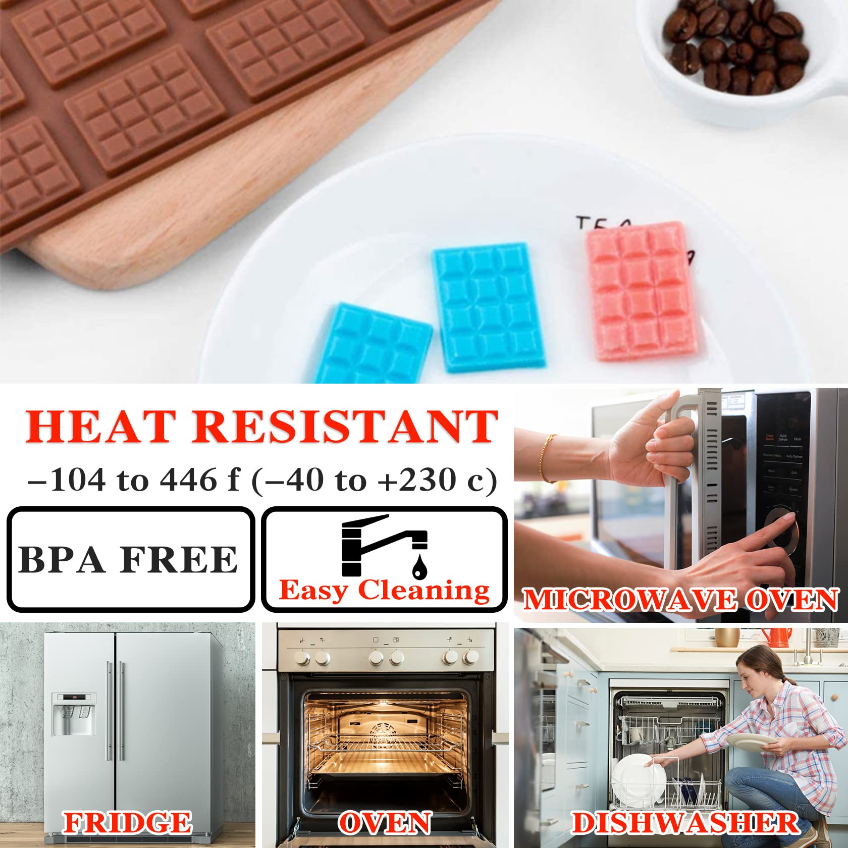 2 Pieces Silicone Break Apart Chocolate Moulds,Silicone Square Mold,Non-Stick Candy Chocolate Bar Mold,Reusable Candy Protein Si