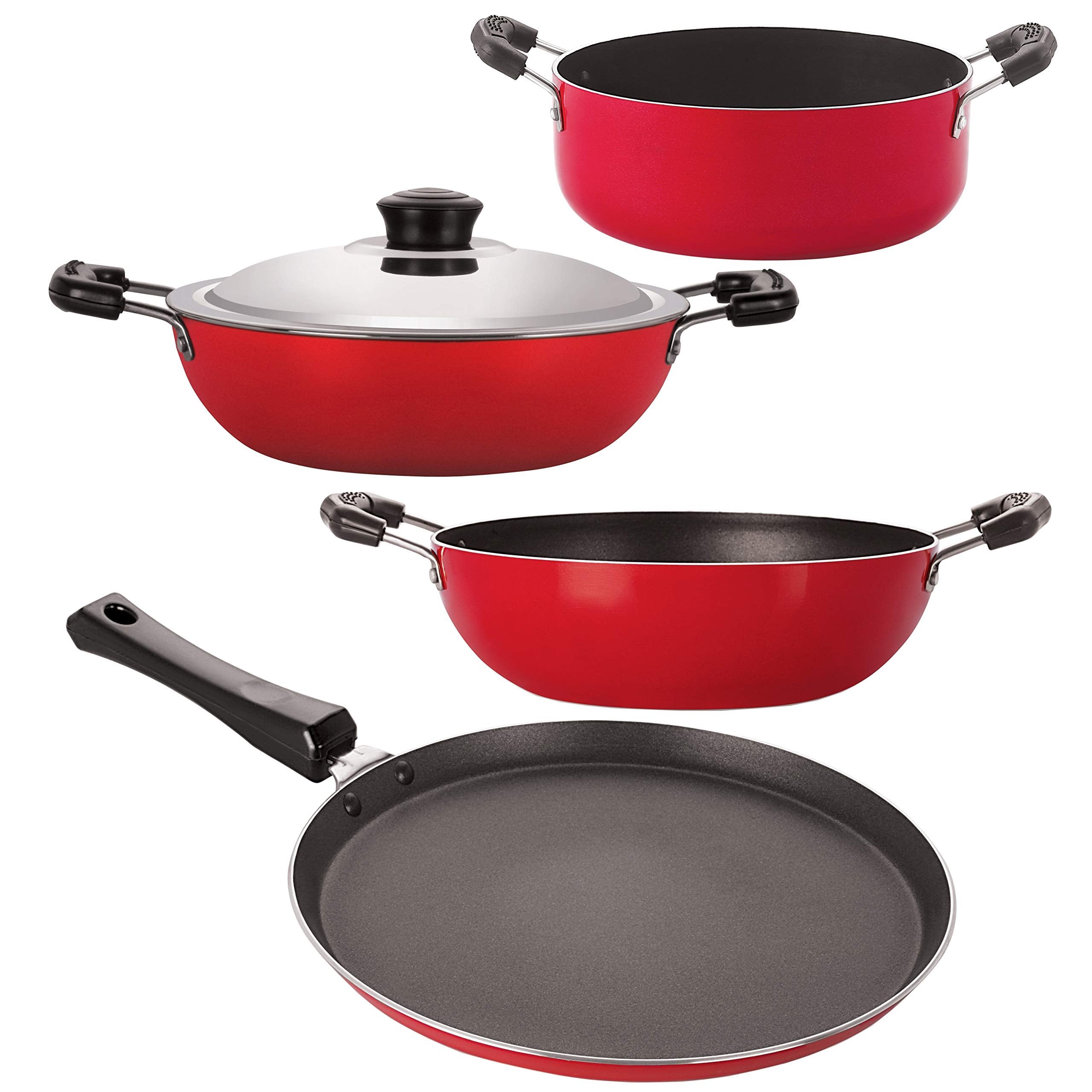 Nirlon NonStick Aluminium Dishwasher Safe Flat Base Cookware Set With Lid
