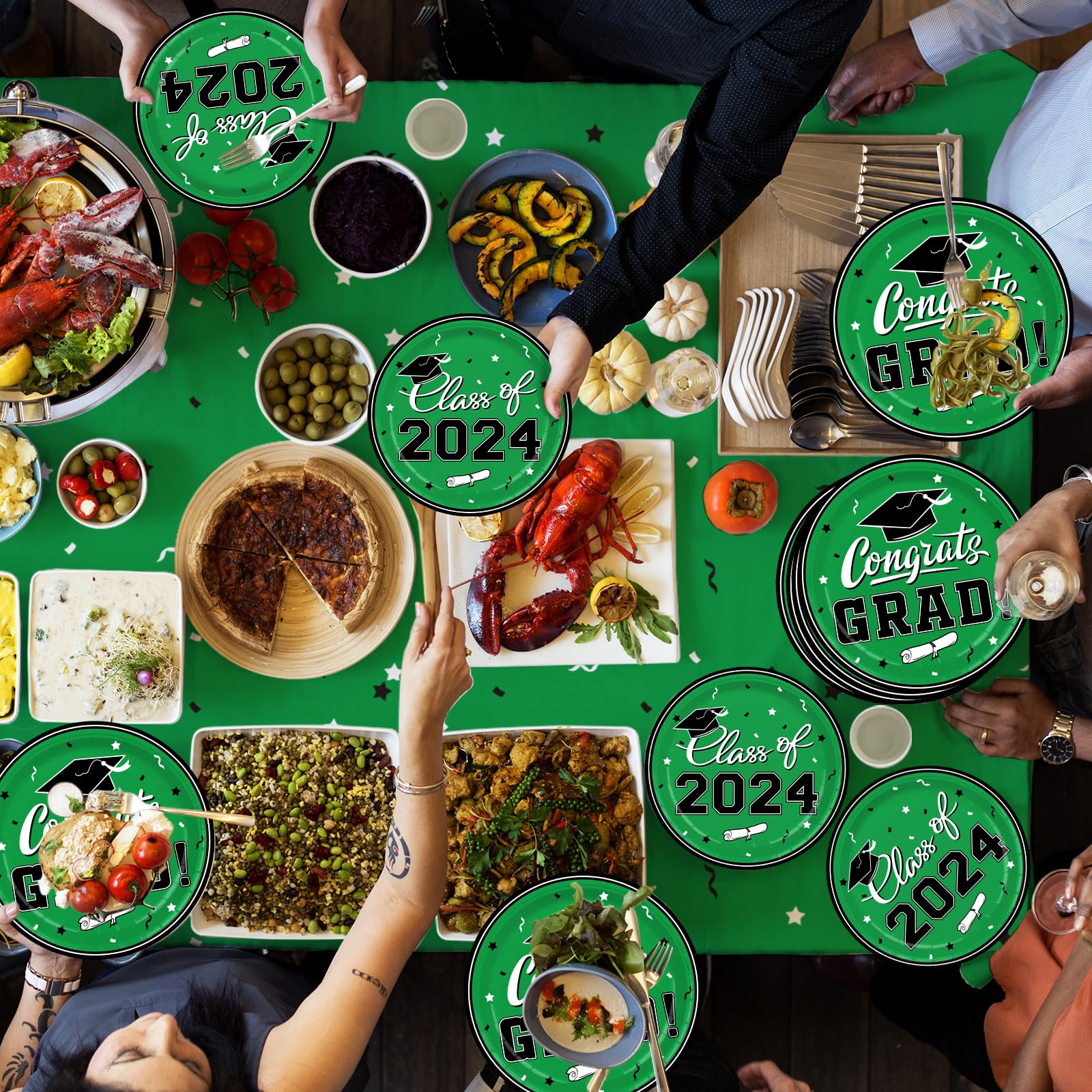 Graduation Party Supplies Gatherfun 2024 Graduation Party Dinnerware Set Green Disposable Paper Plates Napkins Cups Tablecloth B