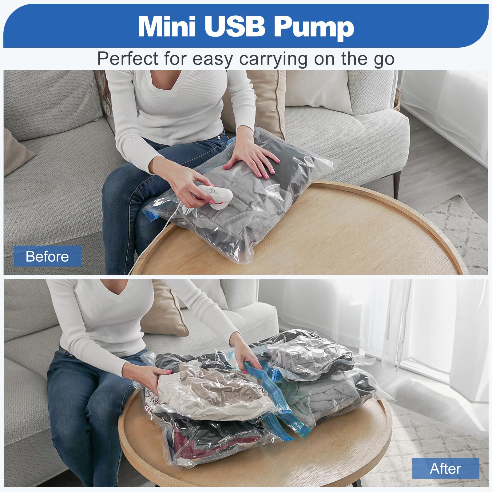 VMstr Travel Vacuum Storage Bags with Electric USB Pump - 8 Combo Size, Polypropylene & Polyamide Material