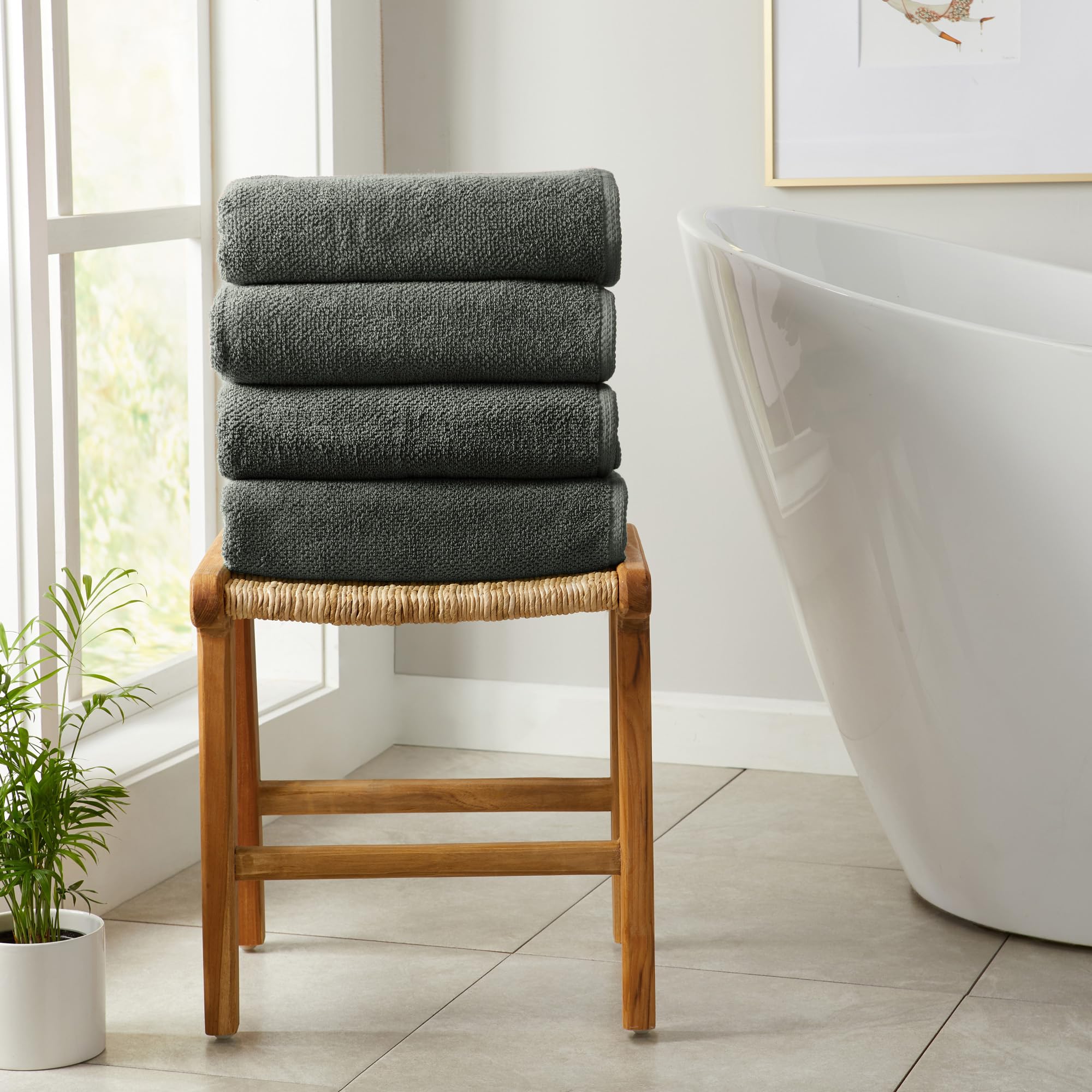 Dark Grey Bath Towels - 100% Cotton 4 Pack 52X30 Bath Towel Set - Absorbent, Quick-Drying, Durable Towels For Bathroom Decor - L