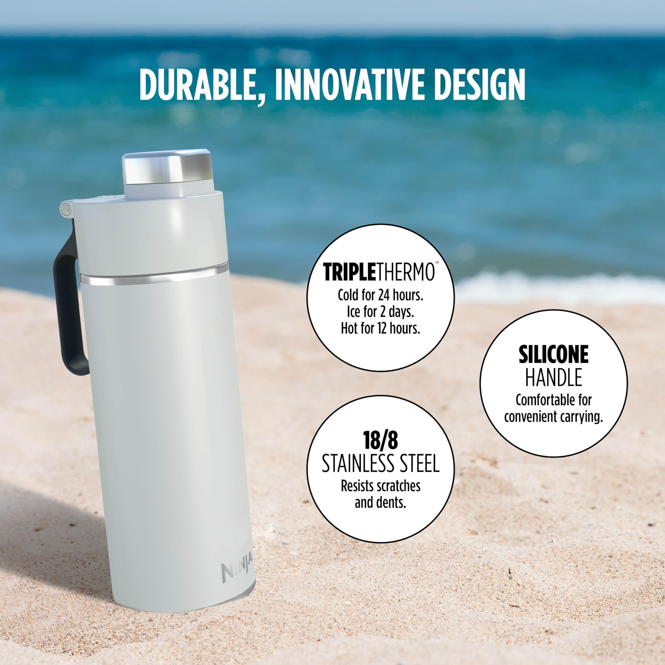 Ninja Dw2401Wh Thirsti 24Oz Travel Water Bottle, For Carbonated Sparkling Drinks, Colder And Fizzier Longer, Leak Proof, 24 Hrs