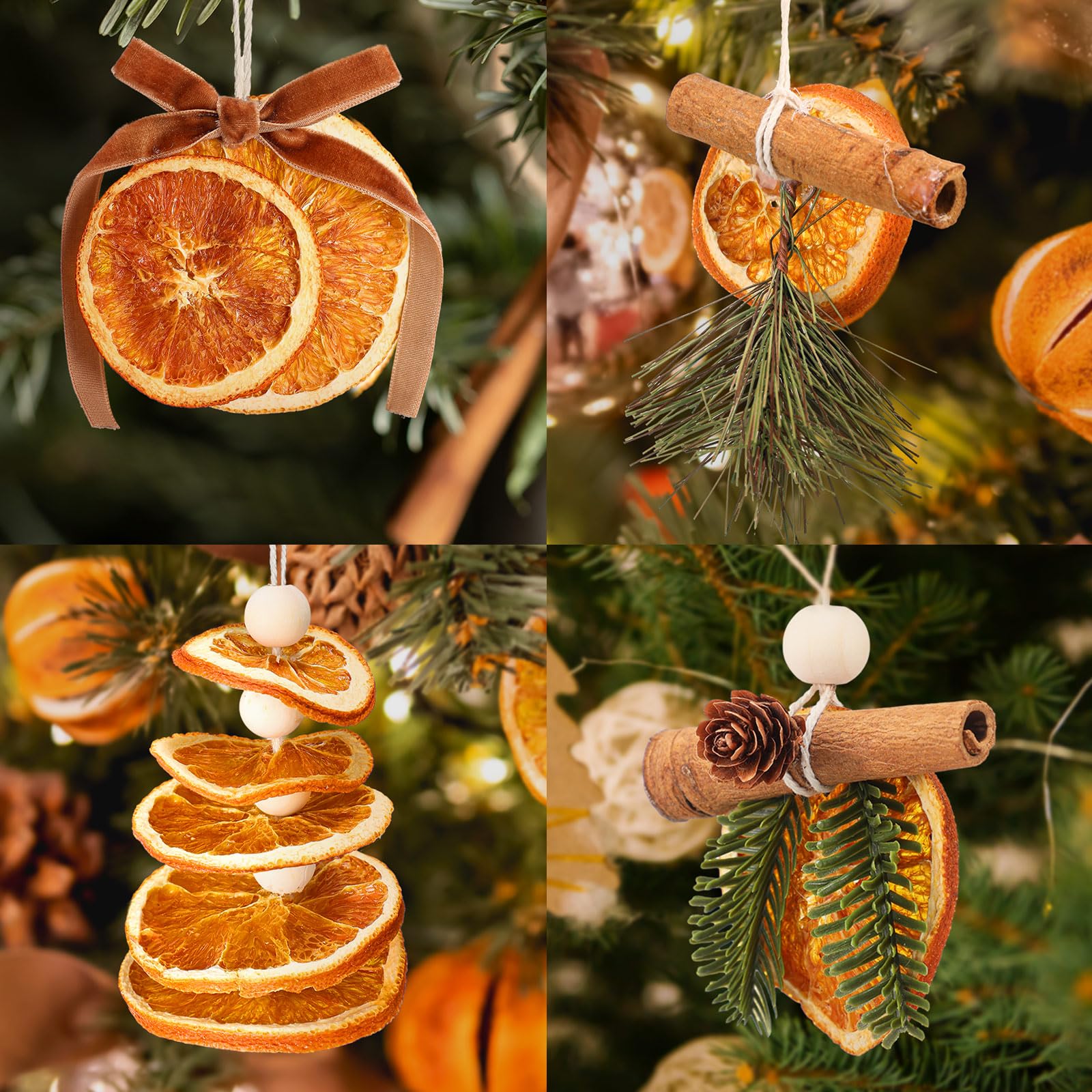 Amyhill 10 Pcs Christmas Dried Orange Slice Ornaments Handmade Rustic Christmas Tree Decorations Natural Beaded Pine Cones Cinna