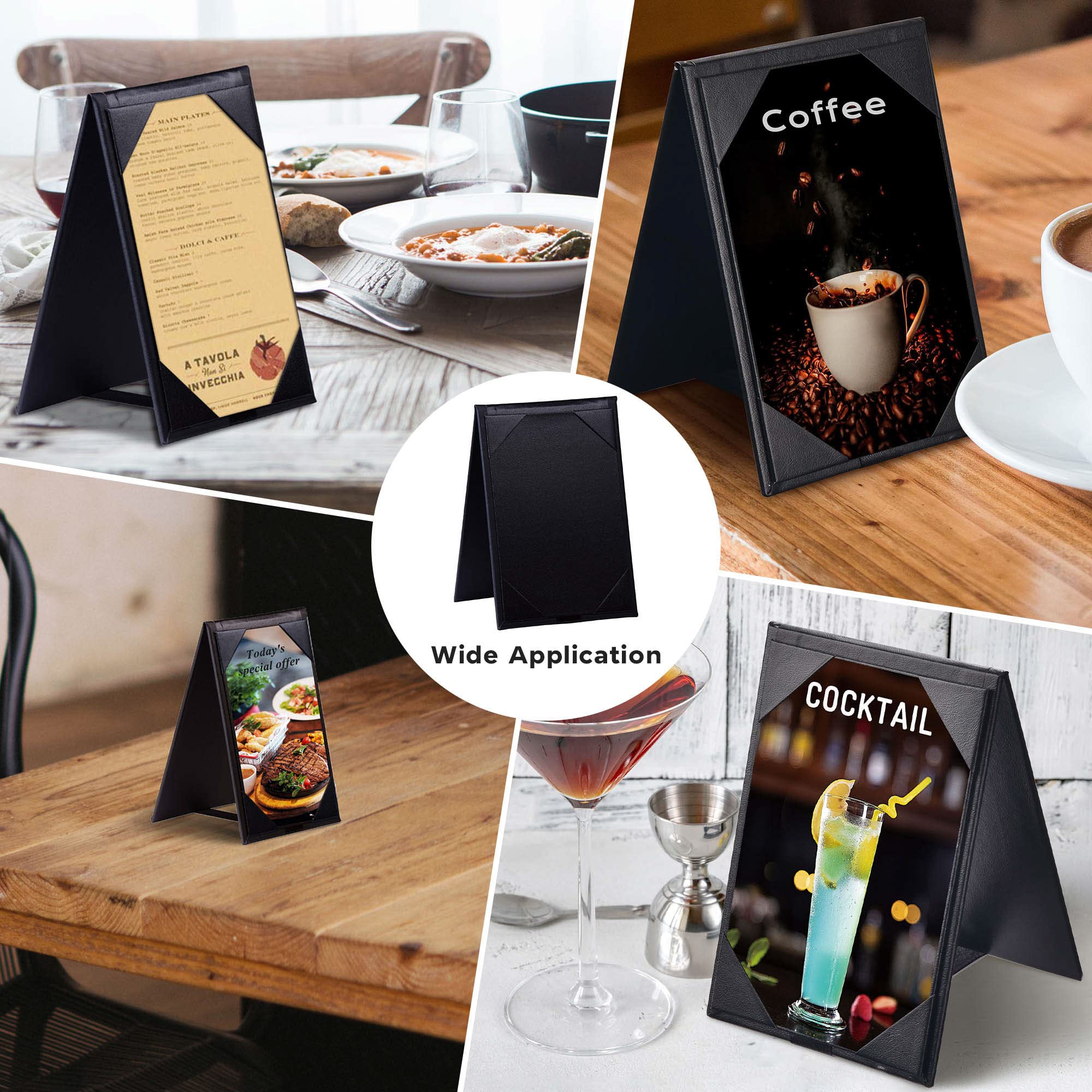 Wechef Table Tents 4 X 6 Inch Leatherette Pu Leather Menu Covers Double-Sided Frame Menu A-Frame Sign Holders Menu Folders For R