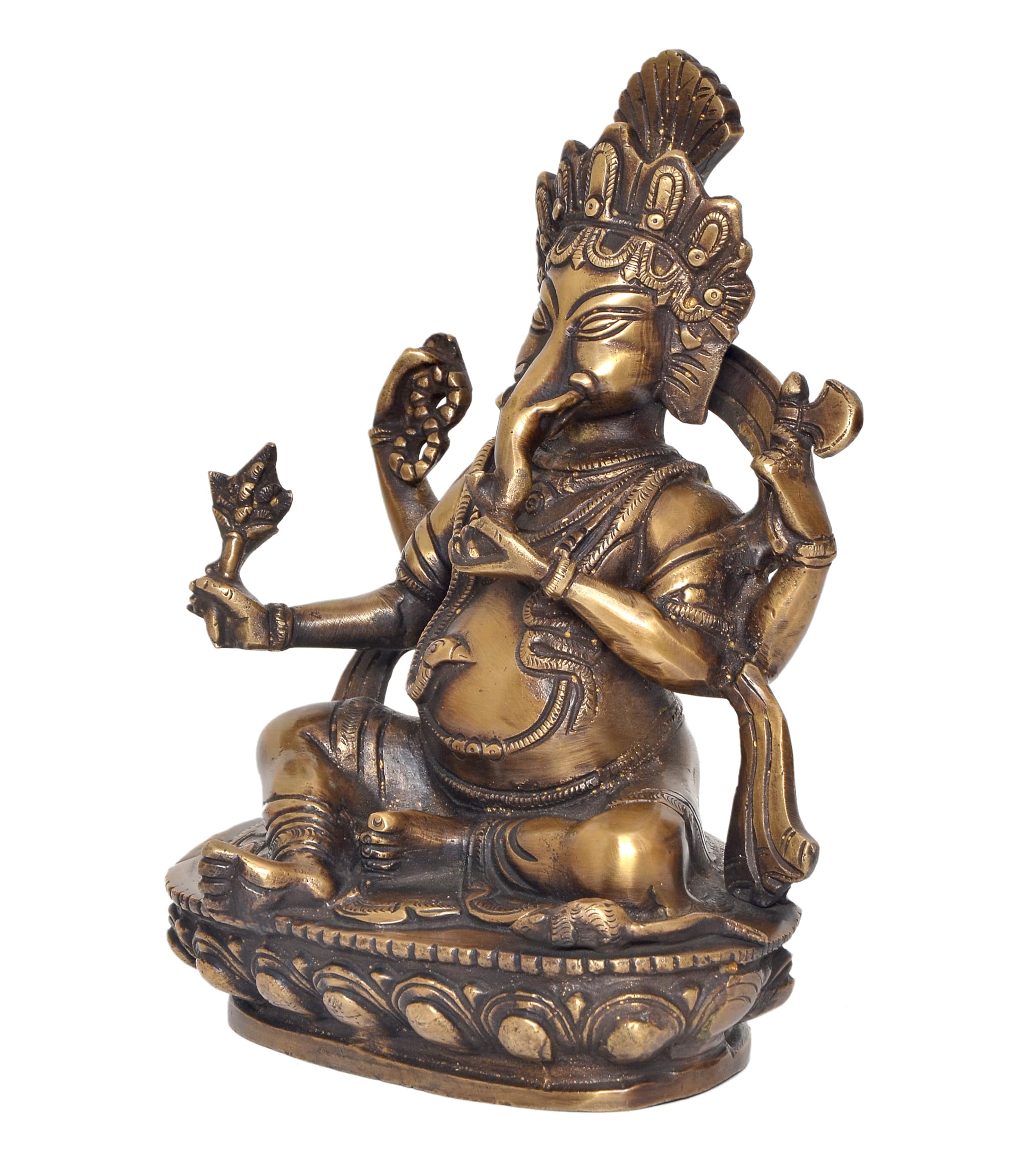 Dattatreya Brass Lord Ganesha Idol Sitting Ganesh Statue Decorative Sculpture For Home Decor Office Mandir Pooja Temple (Height