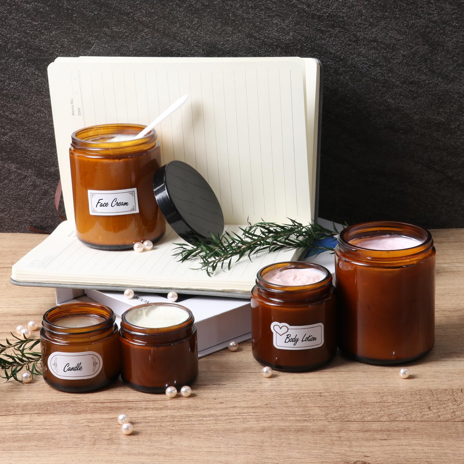 3 Pack 4 Oz Amber Glass Jars With Lids, Cosmetic Jars With Inner Liners And Black Lids, Lotion Jars, Candle Making Jars For Loti