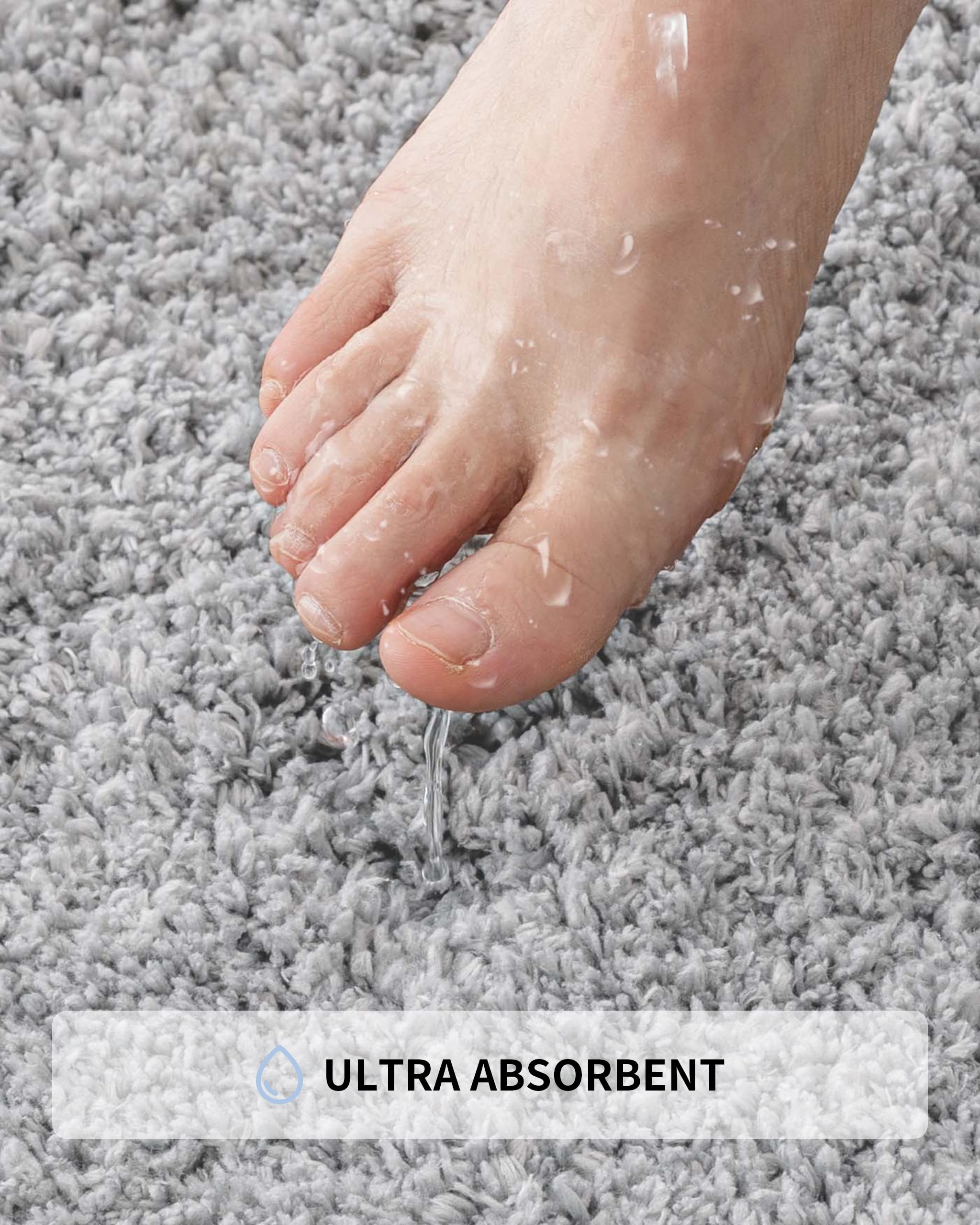 Ilango Grey Bathroom Rug Mats Super Absorbent, Washable Bath Mat Non Slip For Floor, Thick Plush Shaggy Bath Rug With Rubber Bot