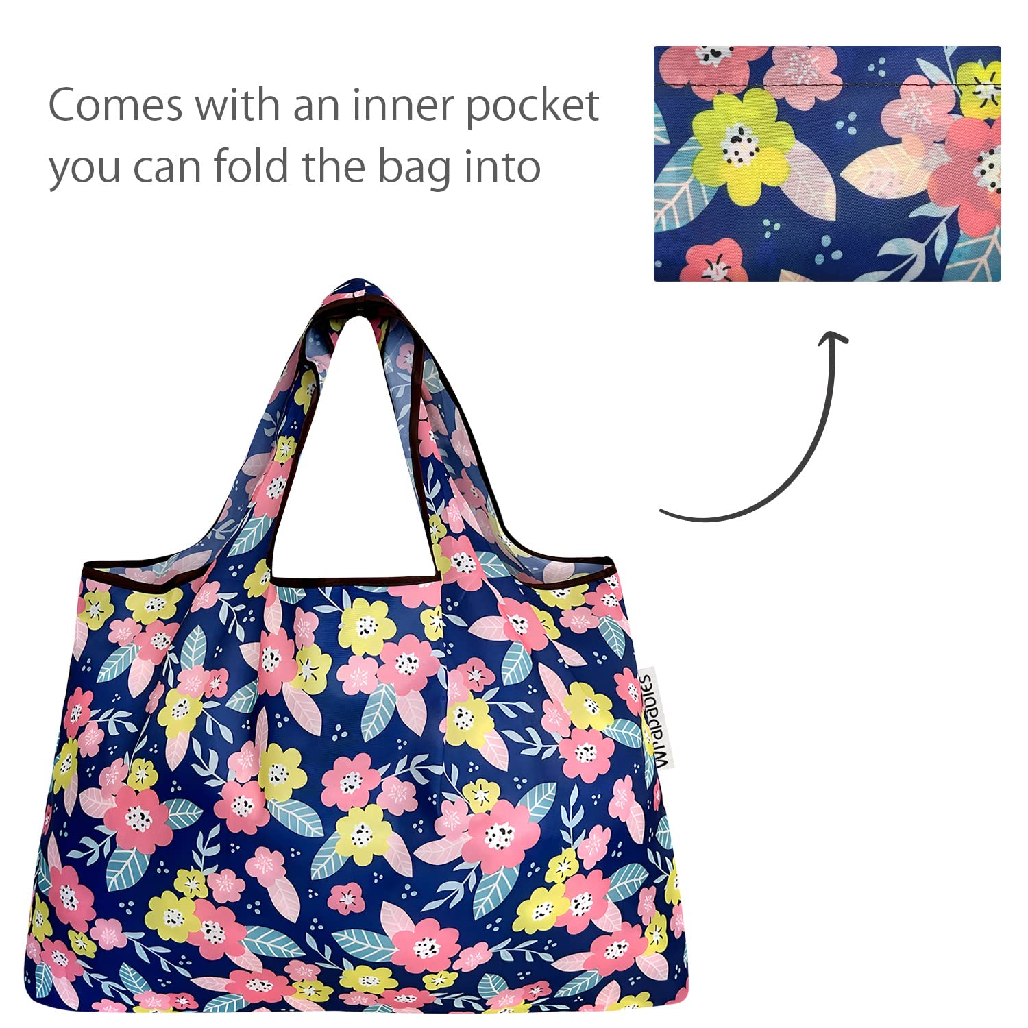 Allydrew Large & Small Foldable Tote Nylon Reusable Grocery Bags, Set Of 2, Pink & Yellow Corsage