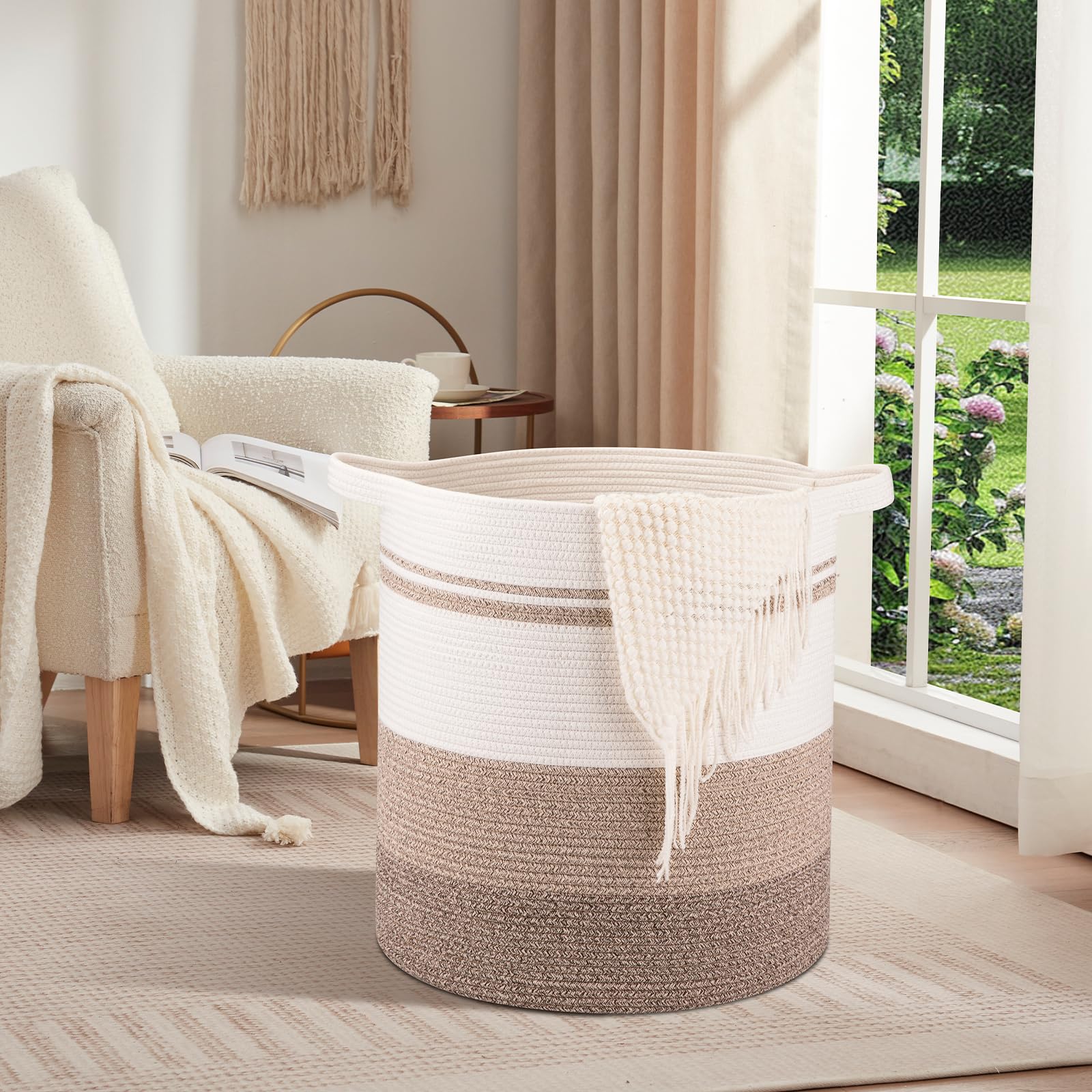 Oiahomy 100L Laundry Baskets-Laundry Hamper, Storage Basket With Handles, Decorative Basket For Living Room, Woven Storage Baske