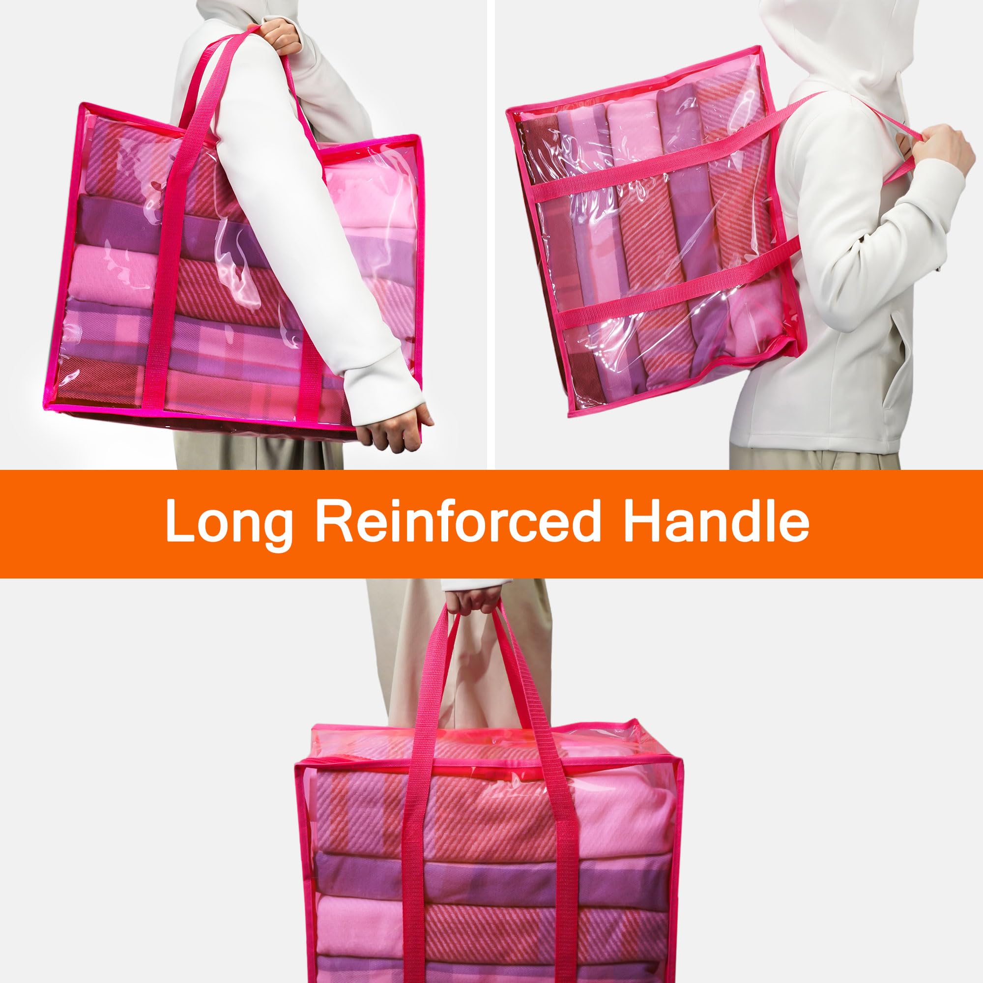 Vieshful Pink 40L Clear Clothes Storage Bag with Zipper 5 Pack Colorful Clothes Organizer Vinyl Storage Bag for Comforter, Blank